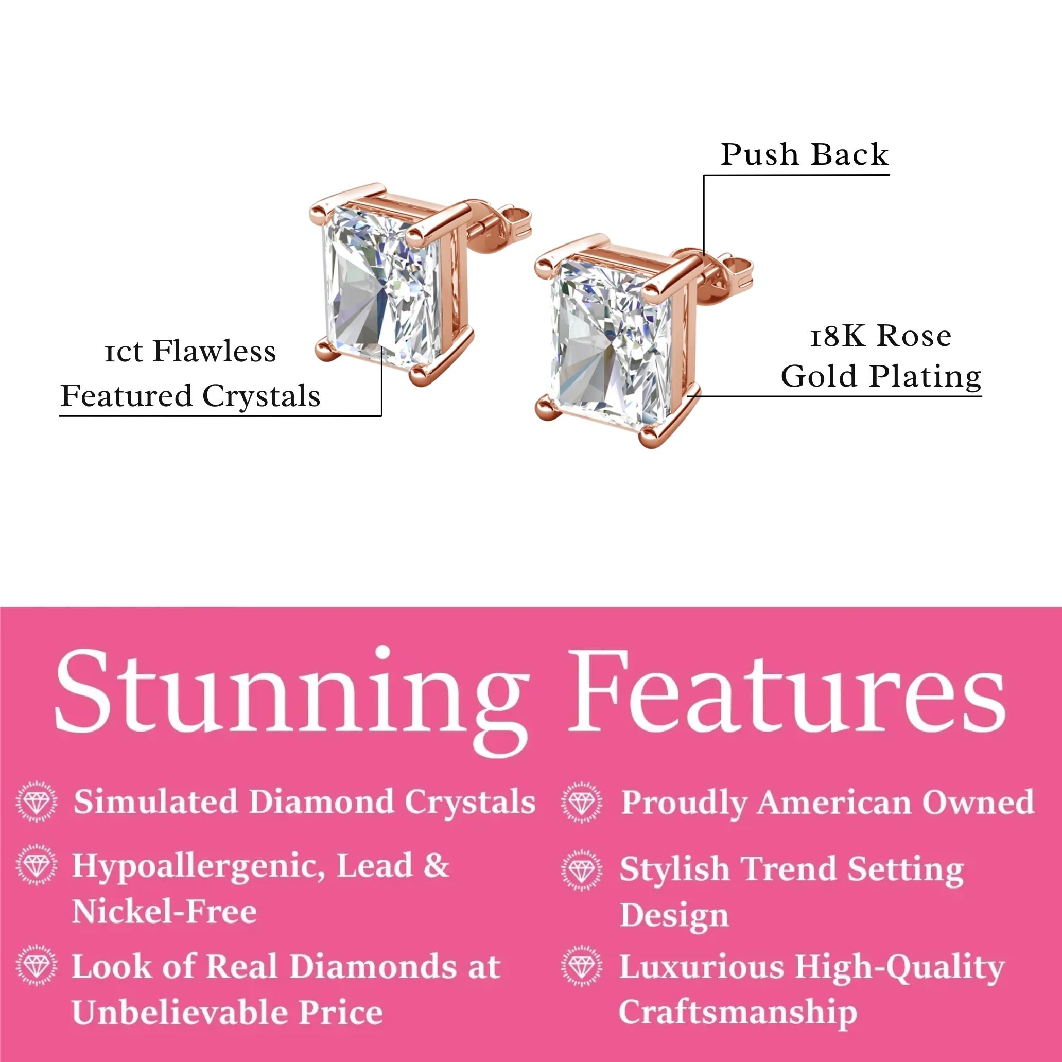 Mia 18k White Gold Plated Sterling Silver Stud Earrings with Simulated Diamond Crystals - Image 68