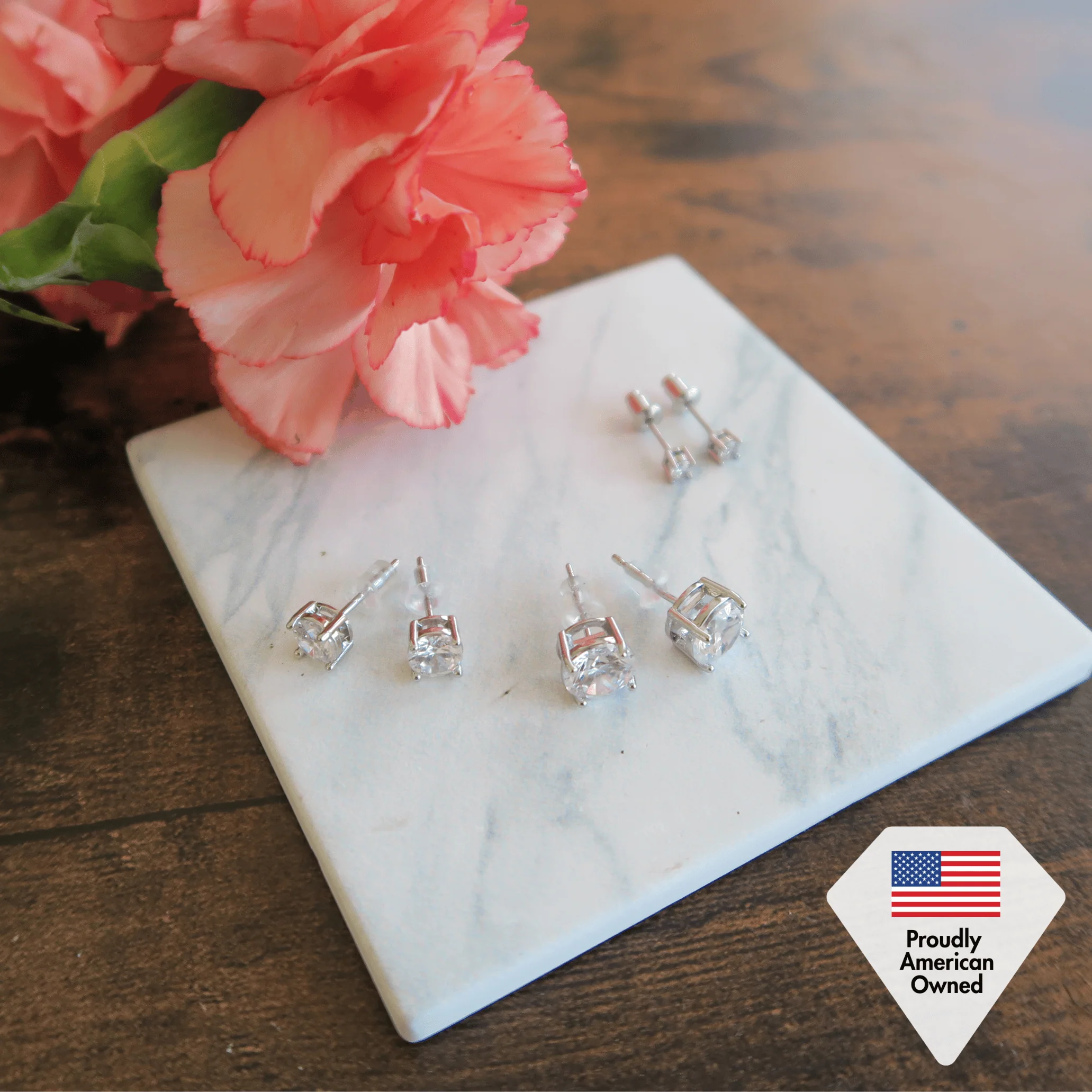 Mia 18k White Gold Plated Sterling Silver Stud Earrings with Simulated Diamond Crystals - Image 7