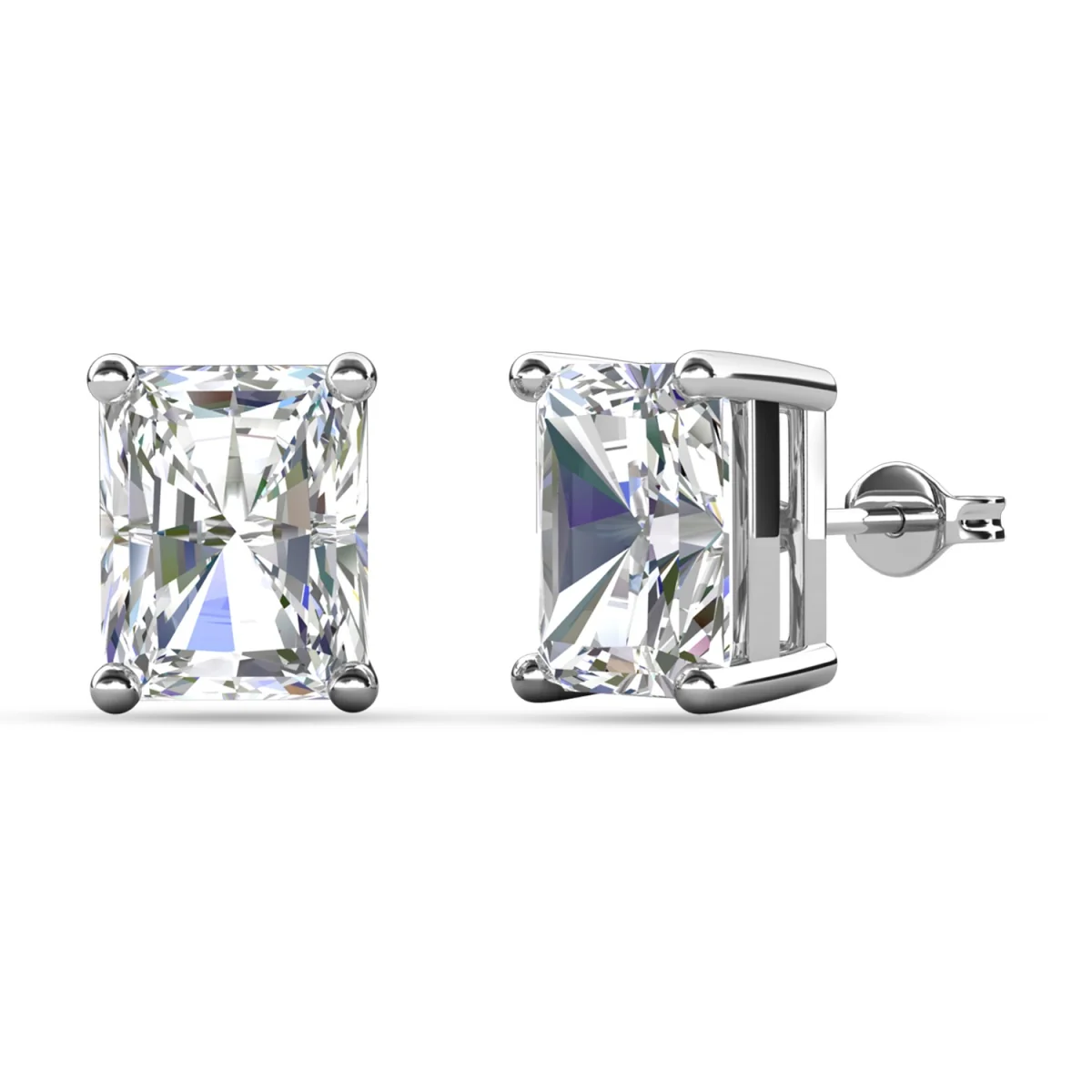 Mia 18k White Gold Plated Sterling Silver Stud Earrings with Simulated Diamond Crystals - Image 71