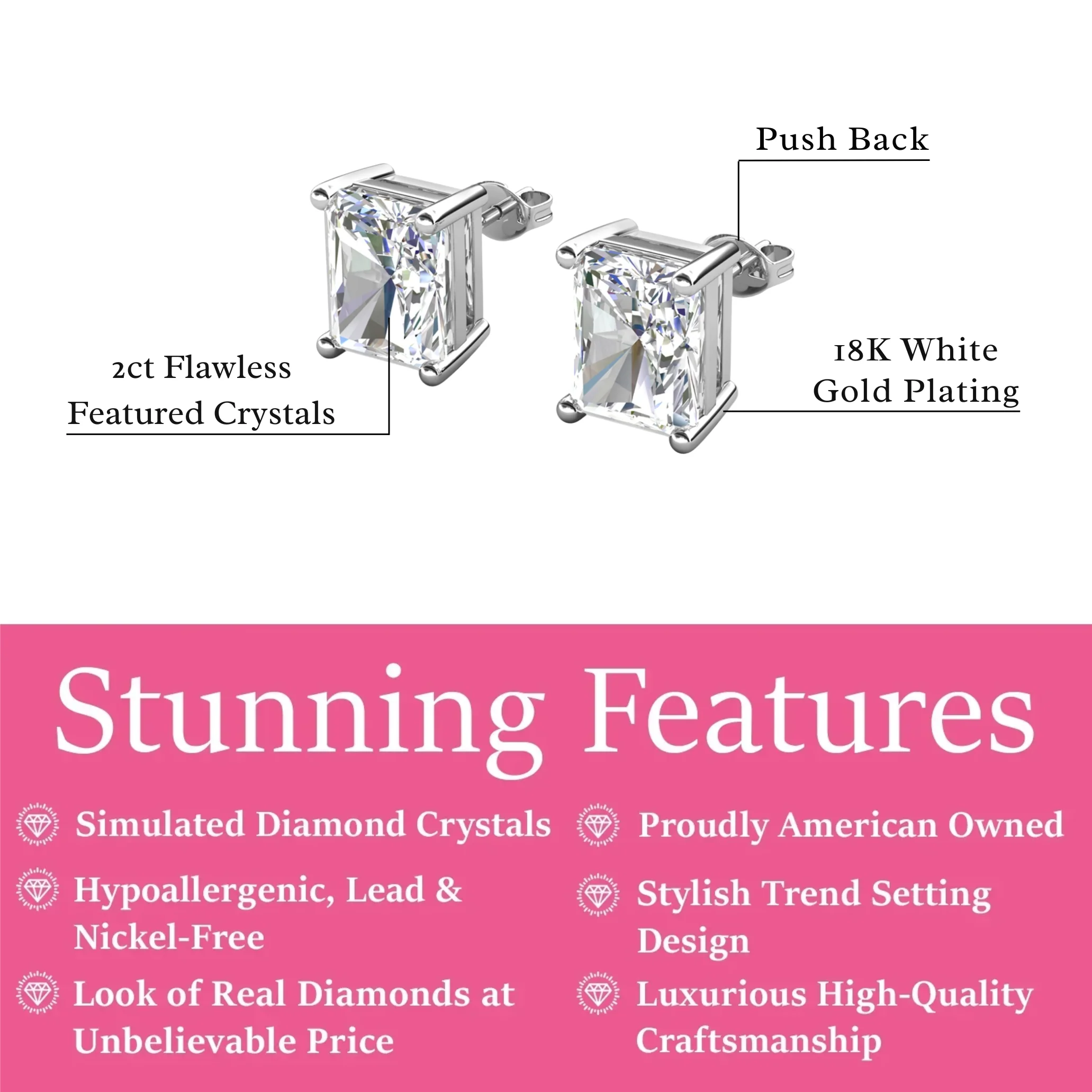 Mia 18k White Gold Plated Sterling Silver Stud Earrings with Simulated Diamond Crystals - Image 72
