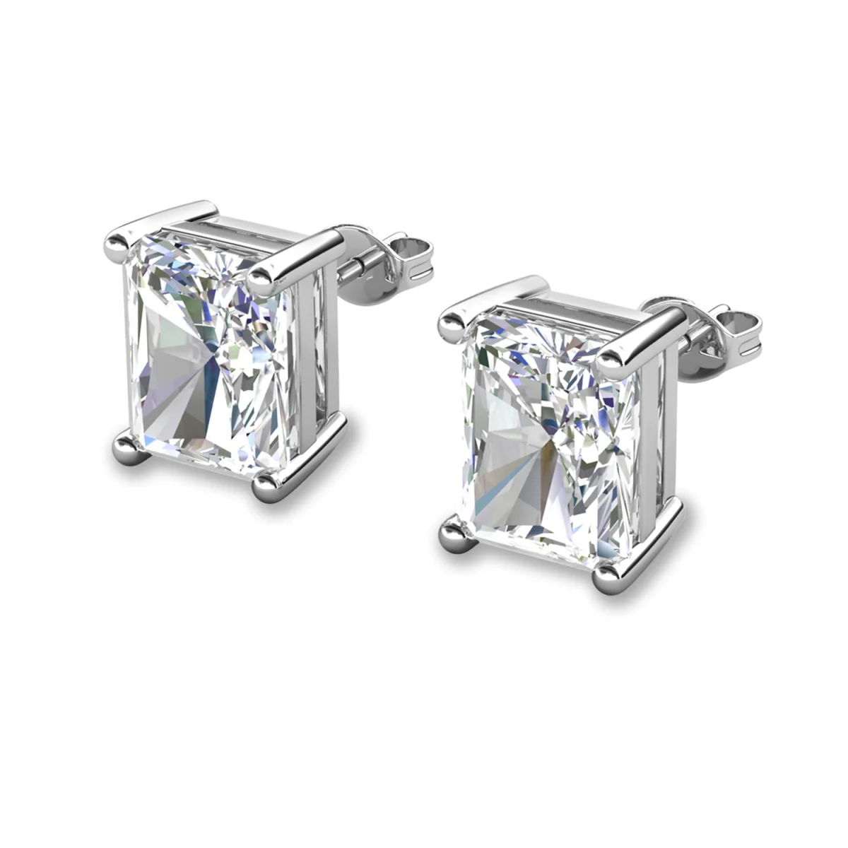 Mia 18k White Gold Plated Sterling Silver Stud Earrings with Simulated Diamond Crystals - Image 74