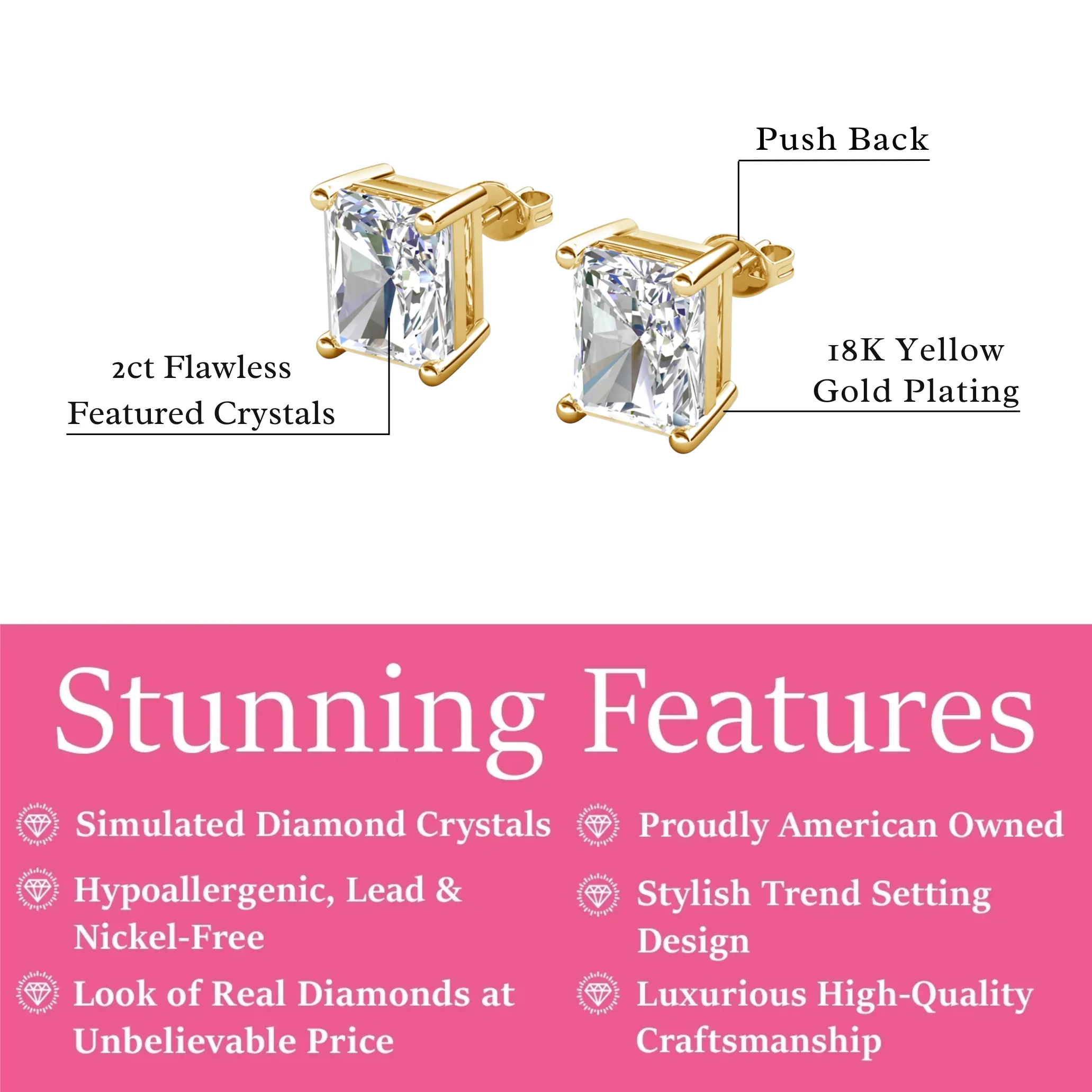 Mia 18k White Gold Plated Sterling Silver Stud Earrings with Simulated Diamond Crystals - Image 76