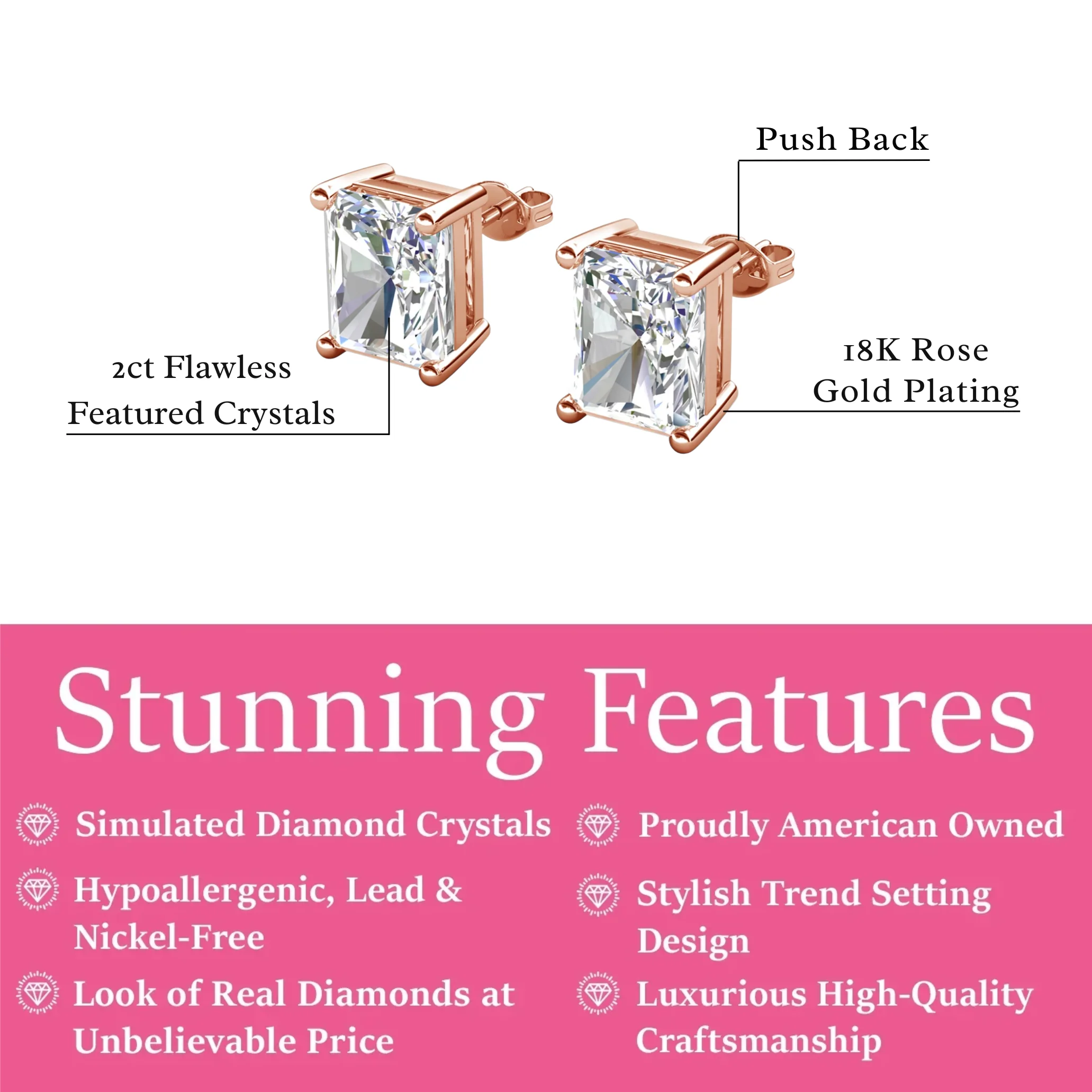 Mia 18k White Gold Plated Sterling Silver Stud Earrings with Simulated Diamond Crystals - Image 80