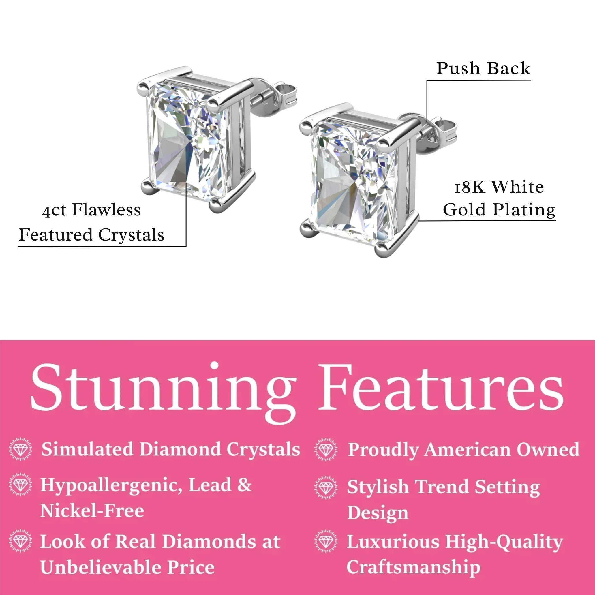 Mia 18k White Gold Plated Sterling Silver Stud Earrings with Simulated Diamond Crystals - Image 84