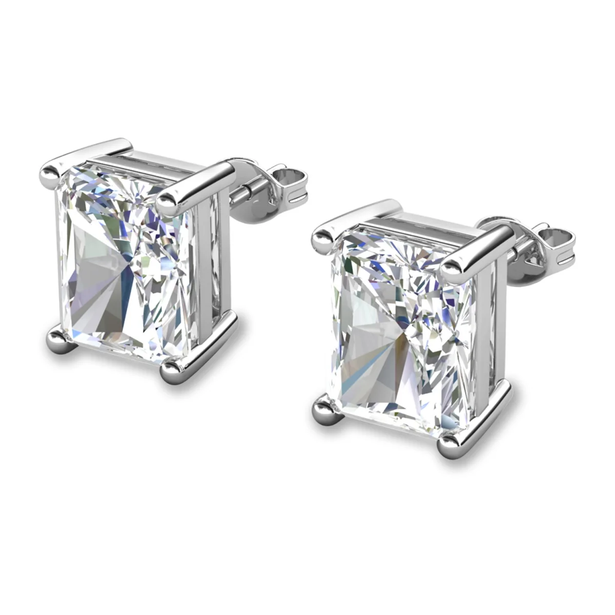 Mia 18k White Gold Plated Sterling Silver Stud Earrings with Simulated Diamond Crystals - Image 86