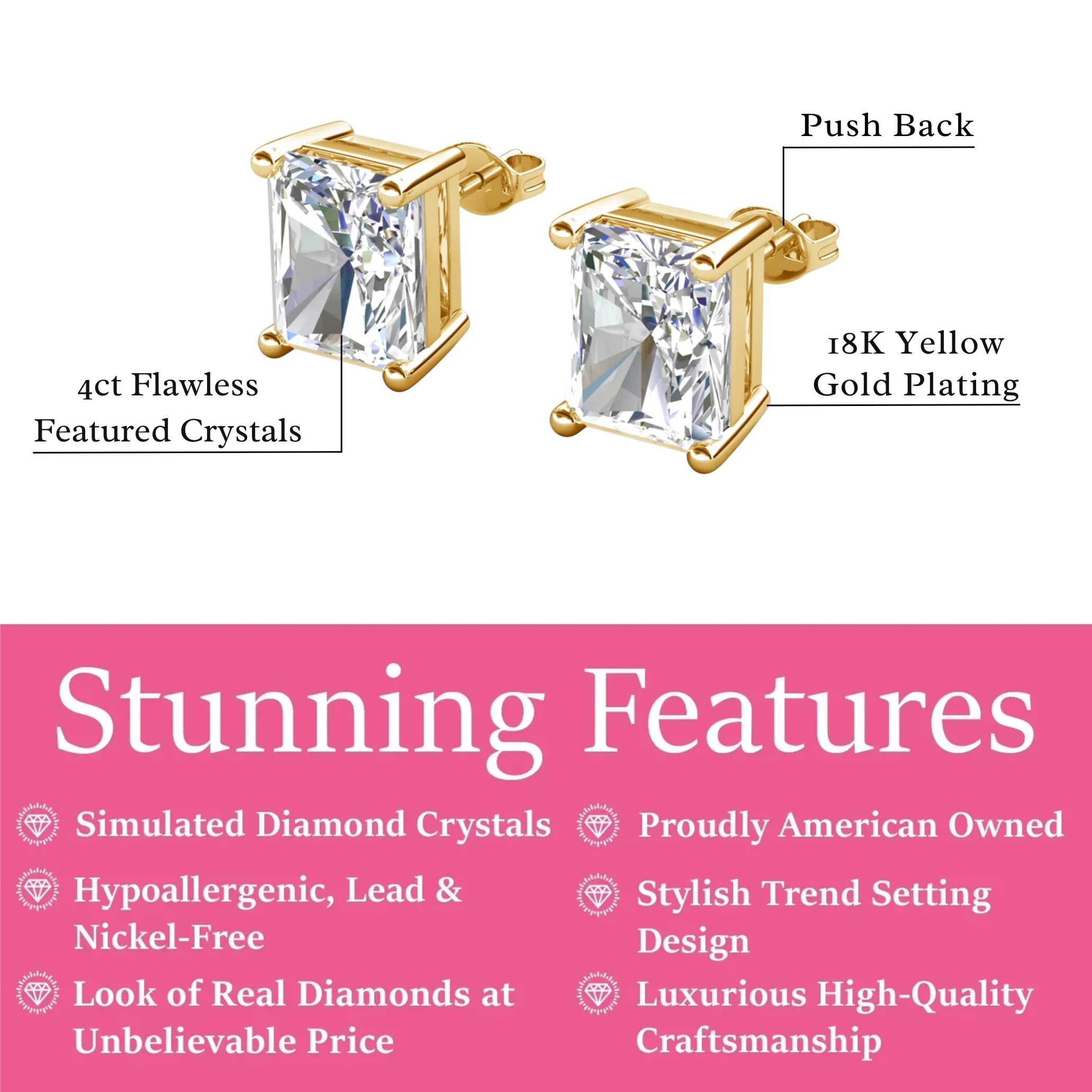 Mia 18k White Gold Plated Sterling Silver Stud Earrings with Simulated Diamond Crystals - Image 88