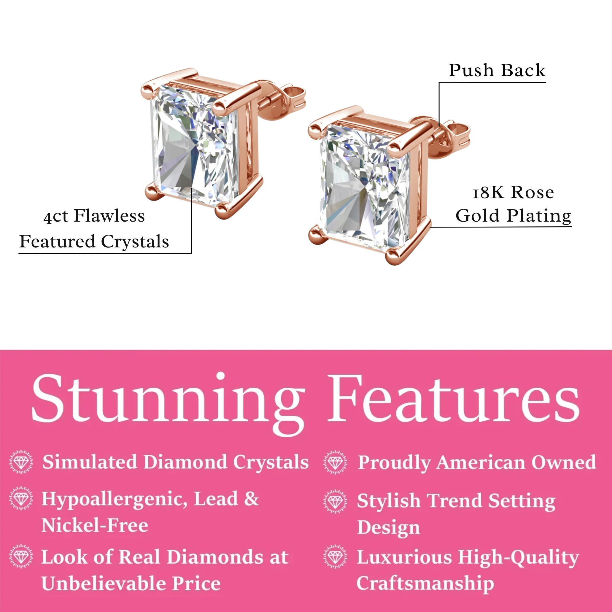Mia 18k White Gold Plated Sterling Silver Stud Earrings with Simulated Diamond Crystals - Image 92