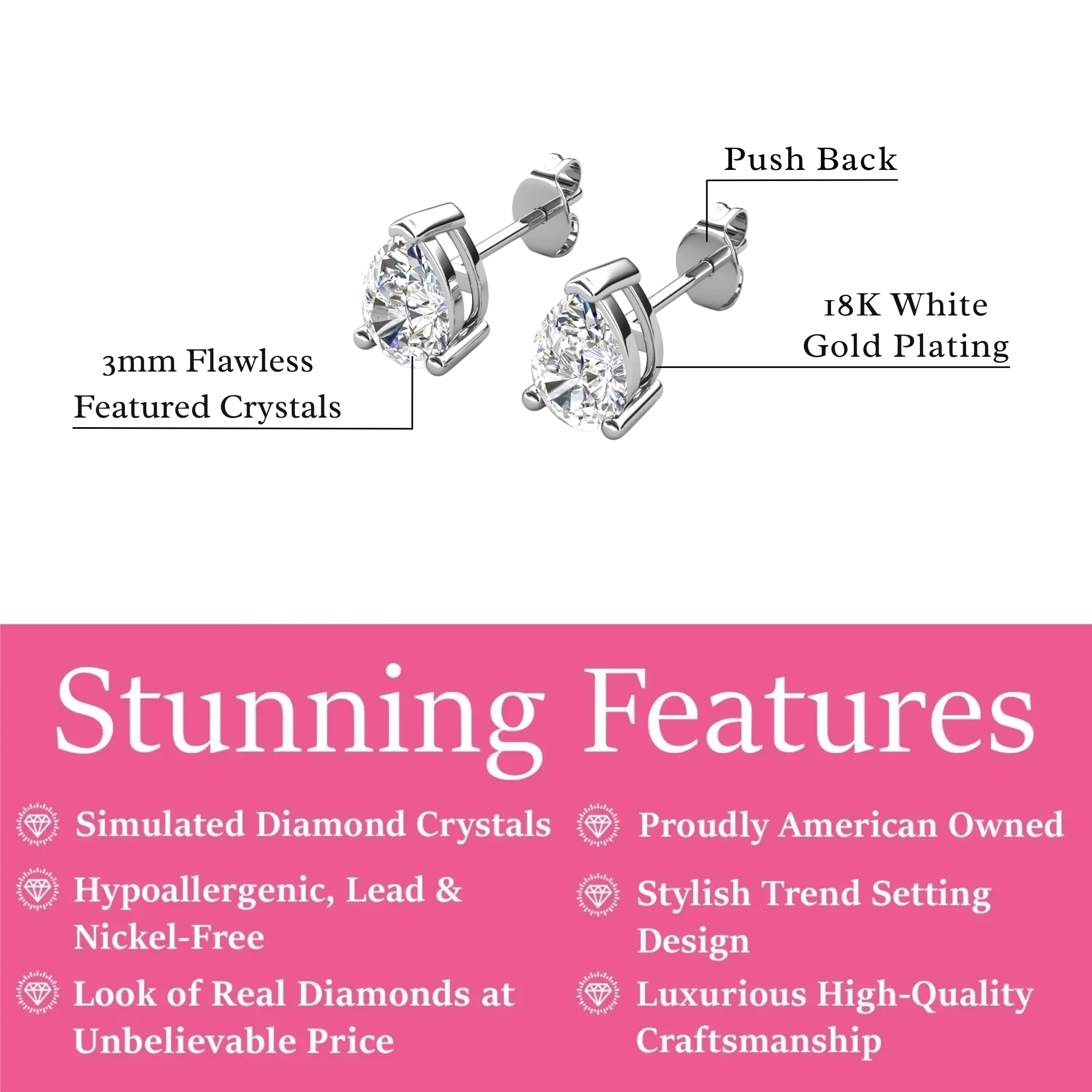 Mia 18k White Gold Plated Sterling Silver Stud Earrings with Simulated Diamond Crystals - Image 97