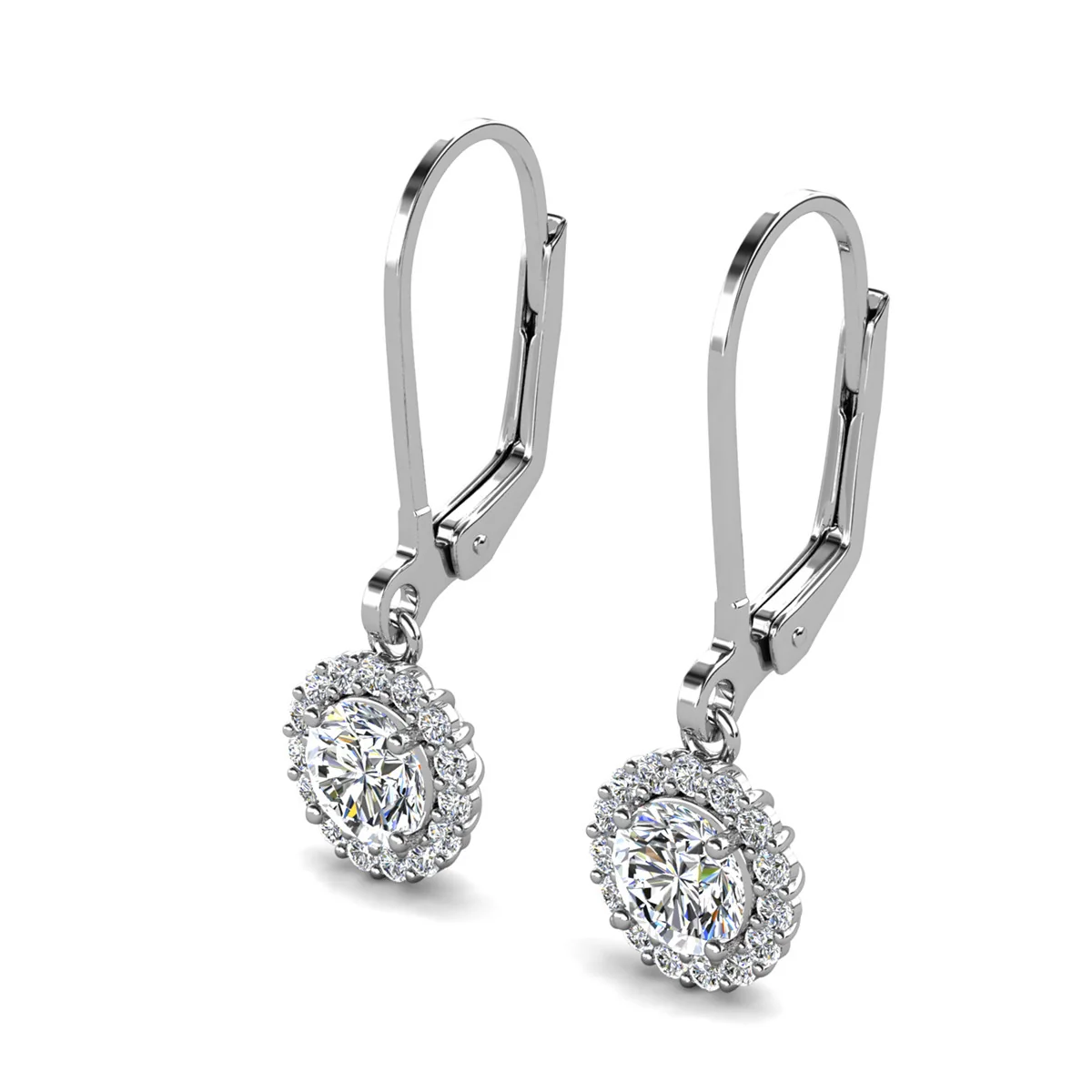 Michelle 18k White Gold Plated Halo Drop Earrings with Simulated Diamond Crystals - Image 8