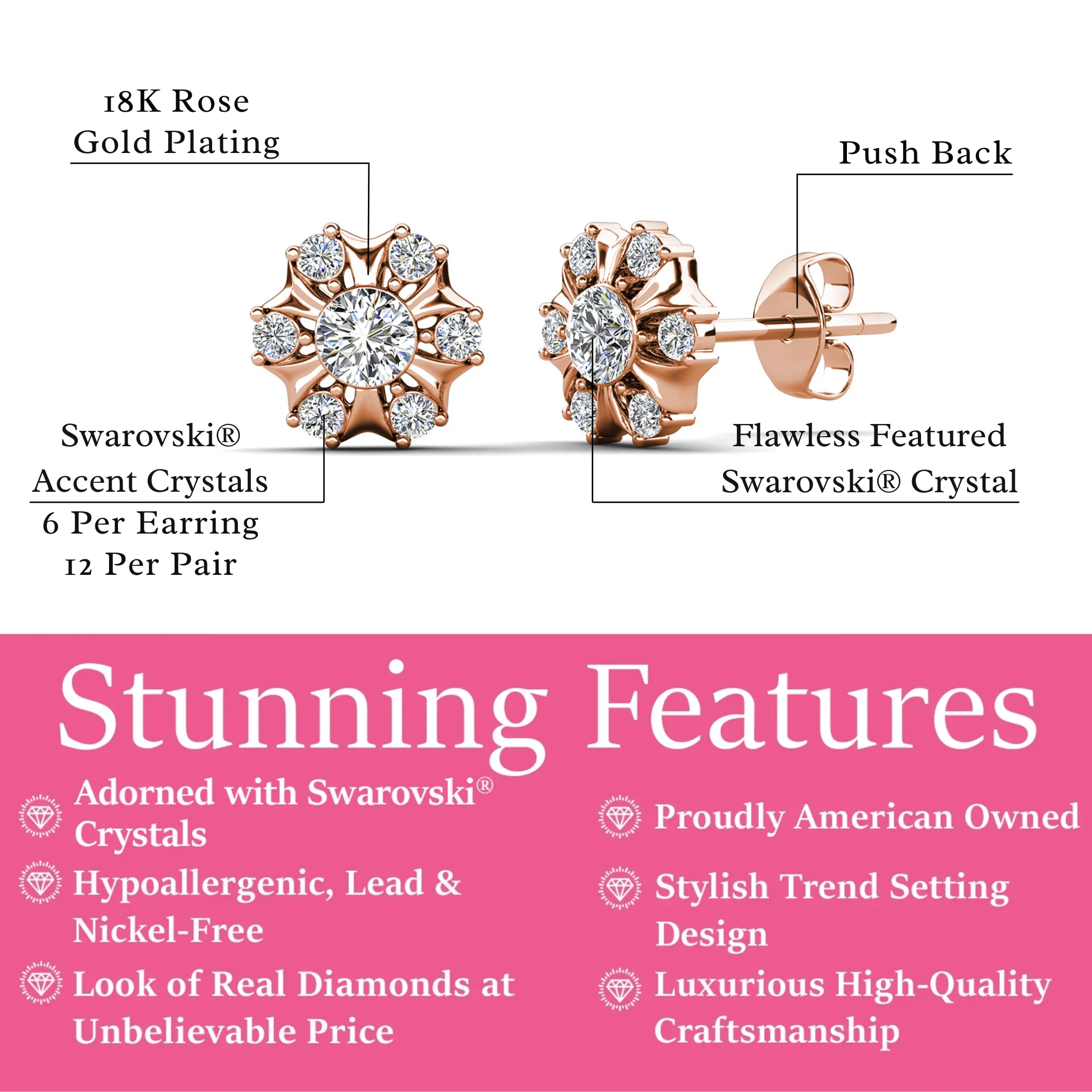 Millie 18k White Gold Plated Stud Earrings with Swarovski Crystals - Image 16