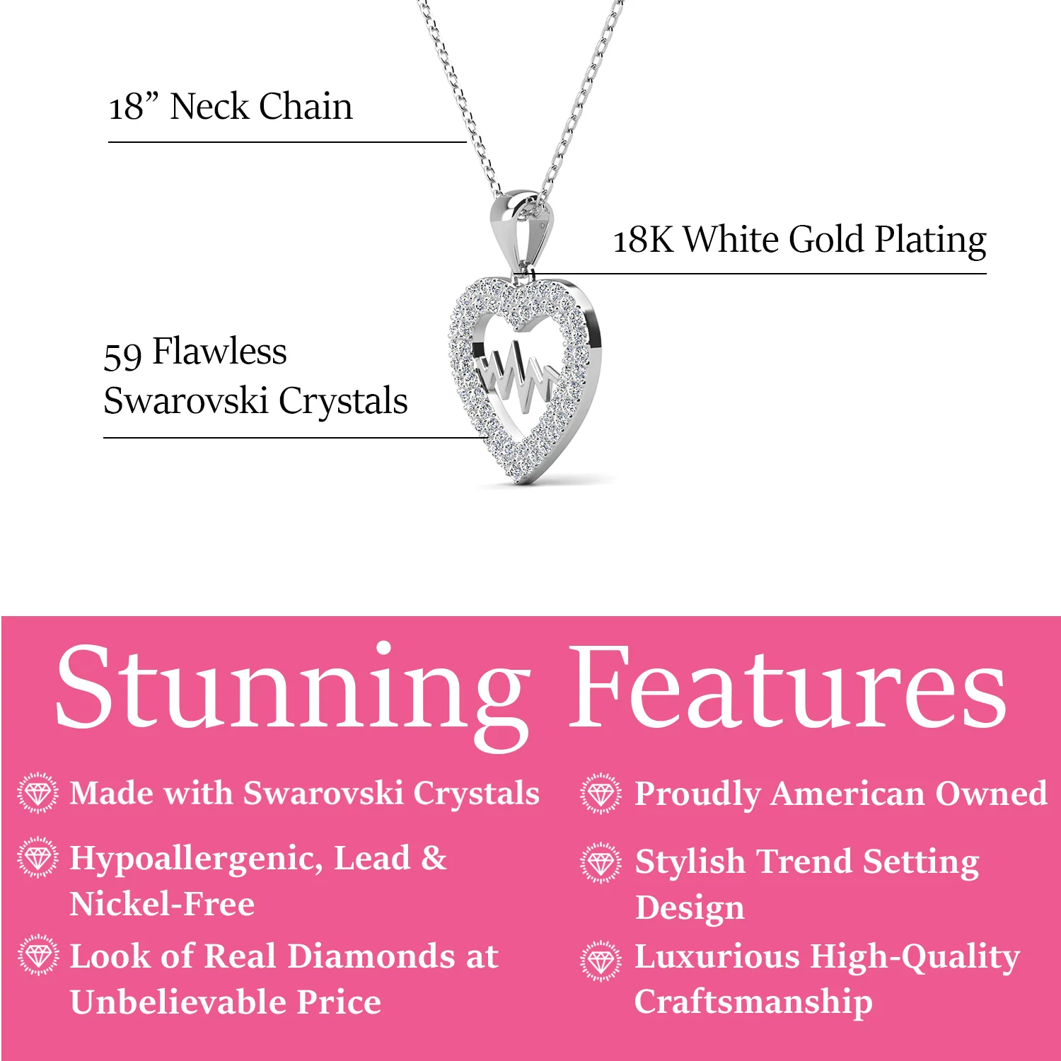 Molly 18k White Gold Plated Heart Necklace with Swarovski Crystals - Image 3