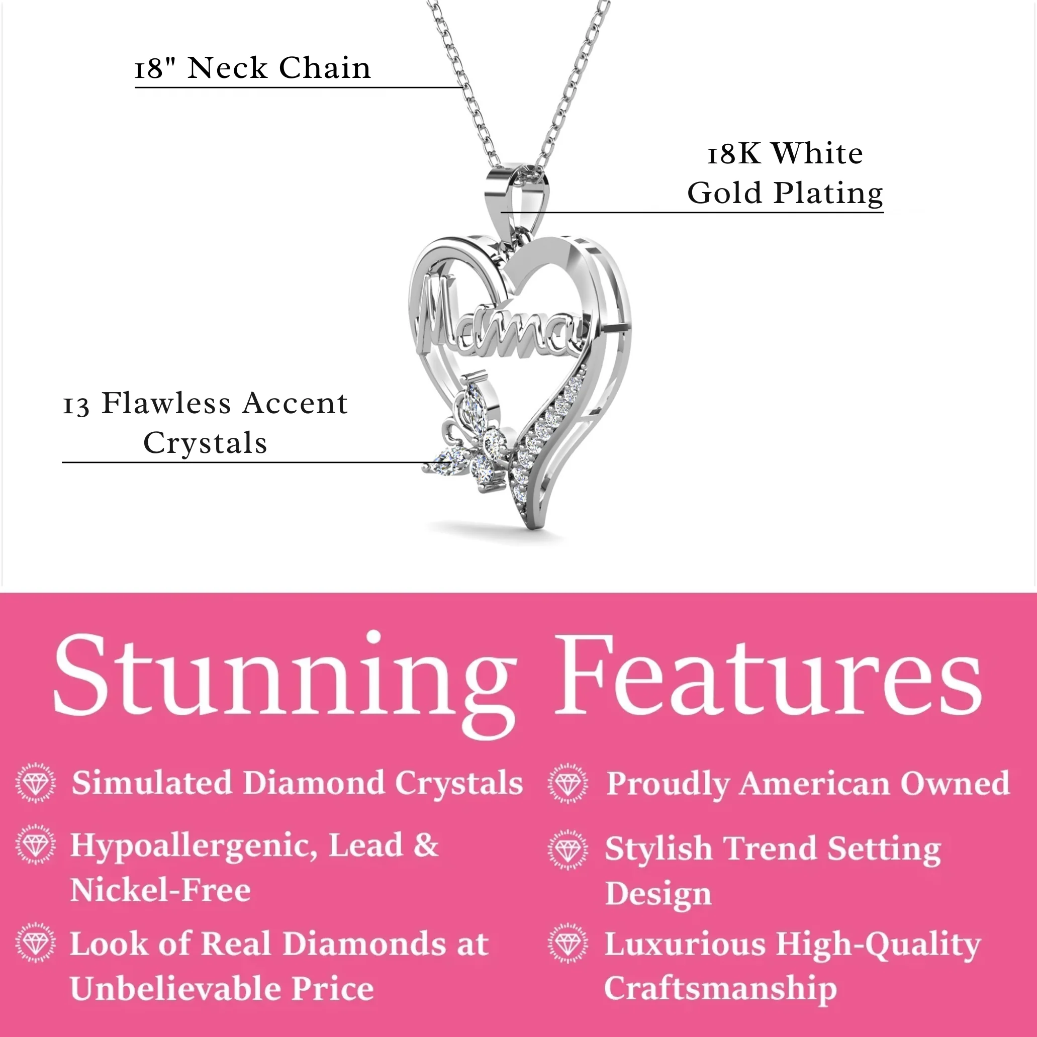 Mom 18k White Gold Plated Necklaces with Swarovski Crystals and Message Card - Image 19
