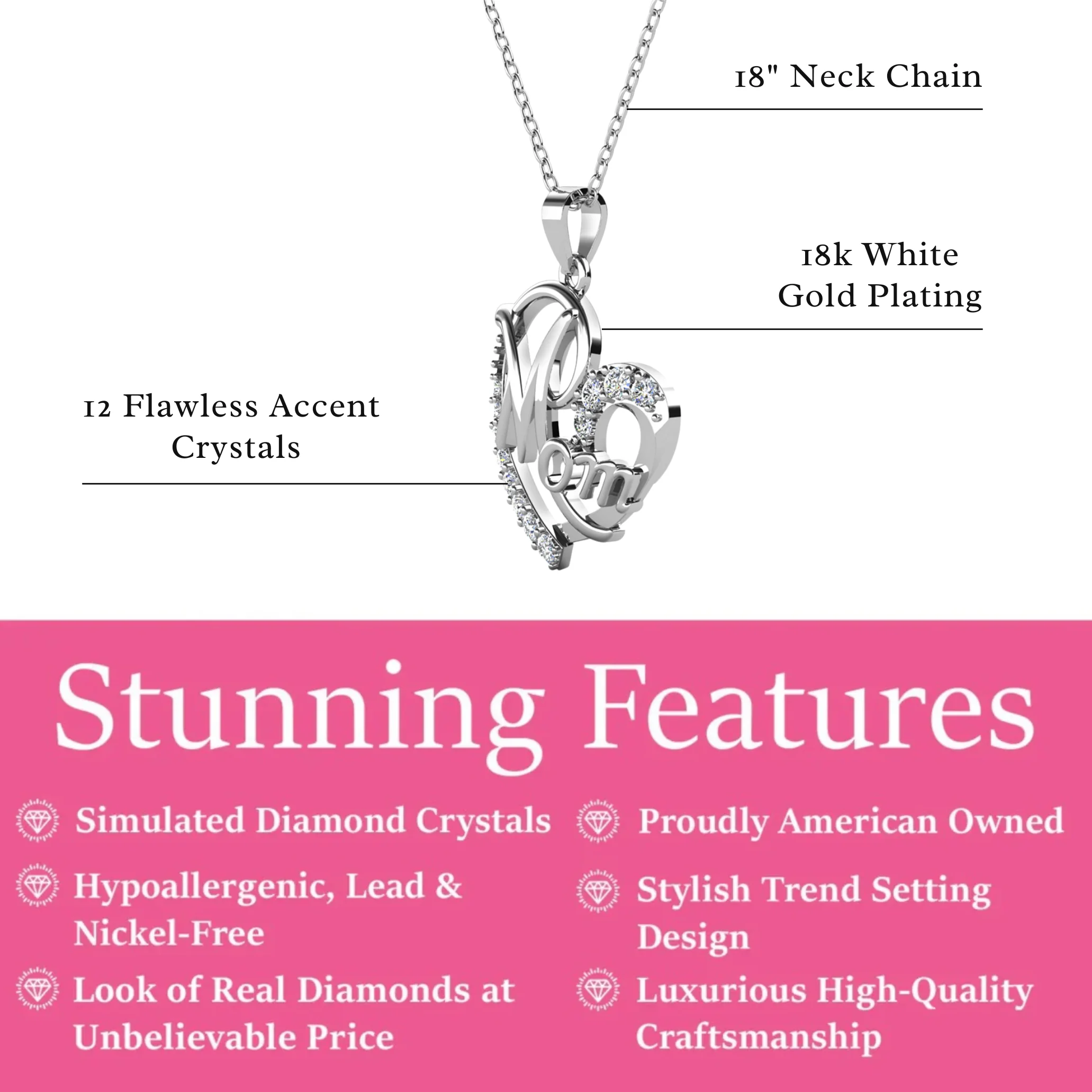 Mom 18k White Gold Plated Necklaces with Swarovski Crystals and Message Card - Image 26
