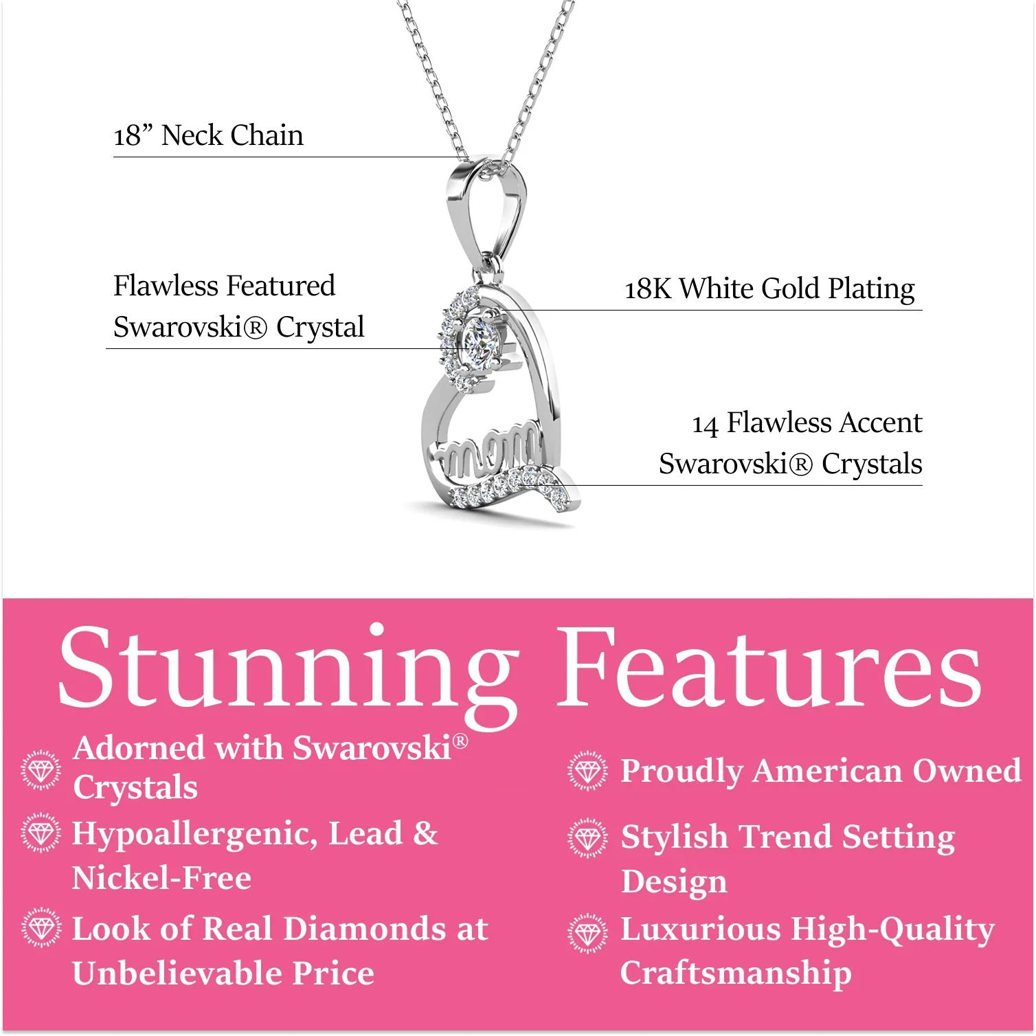 Mom 18k White Gold Plated Necklaces with Swarovski Crystals and Message Card - Image 33