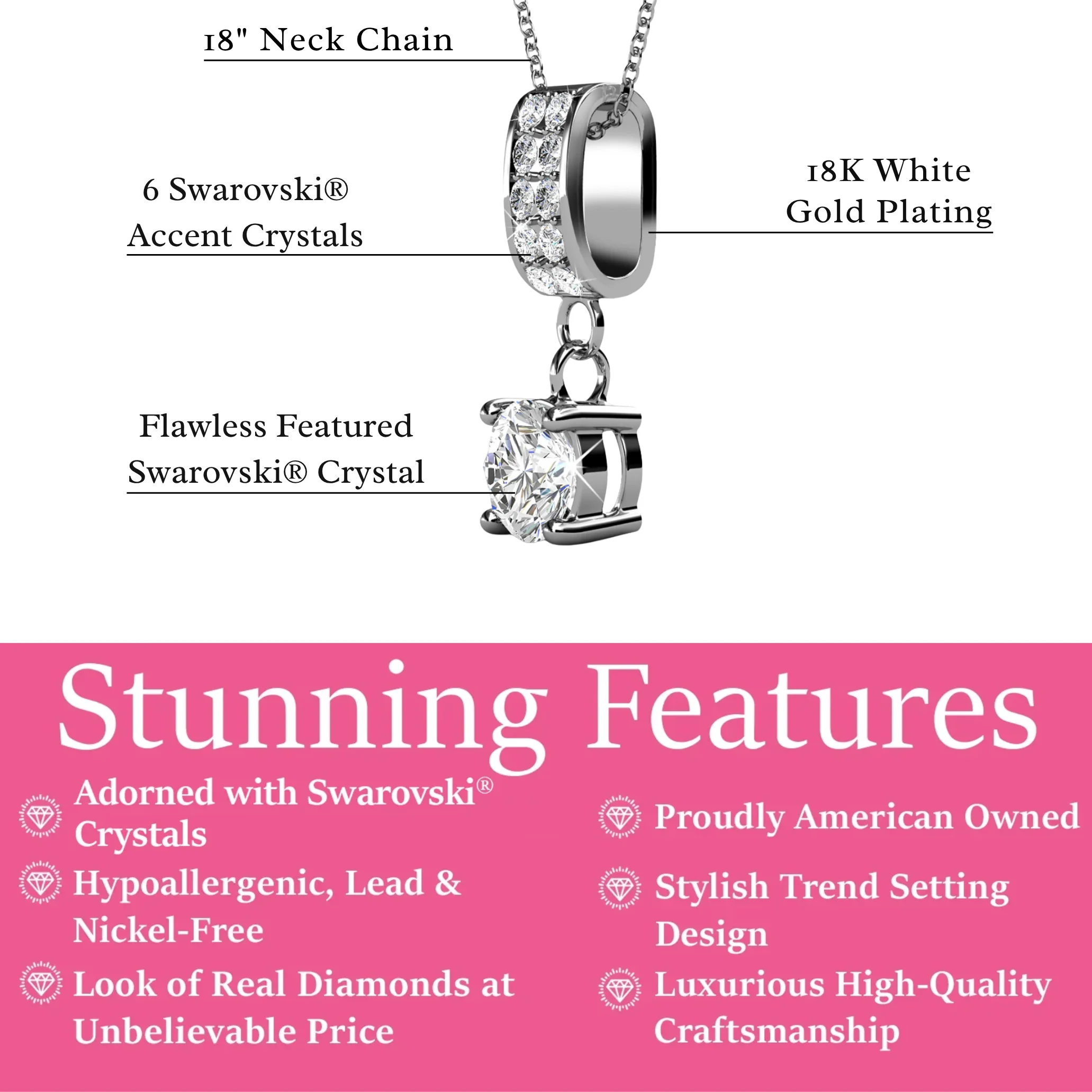 Monroe 18k White Gold Pendant Necklace with Round Cut Swarovski Crystals - Image 3