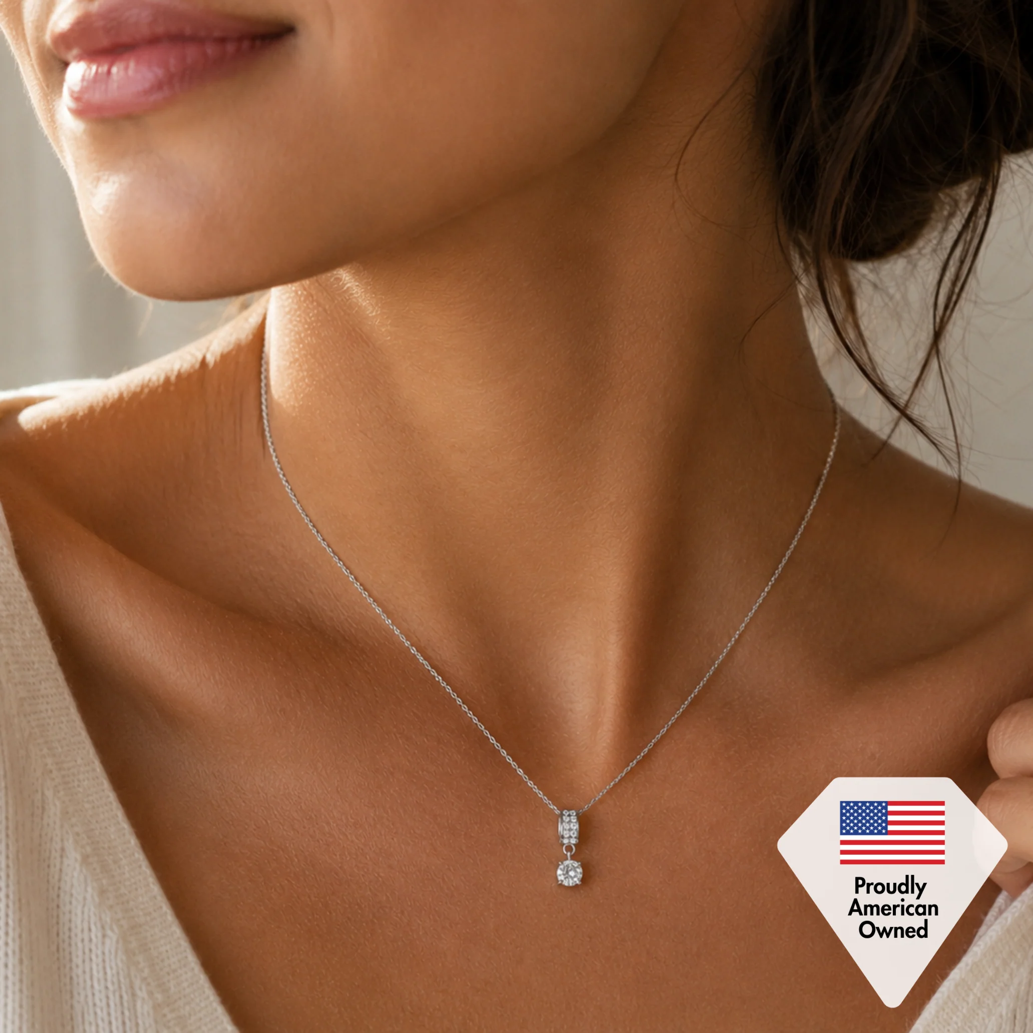 Monroe 18k White Gold Pendant Necklace with Round Cut Swarovski Crystals - Image 6