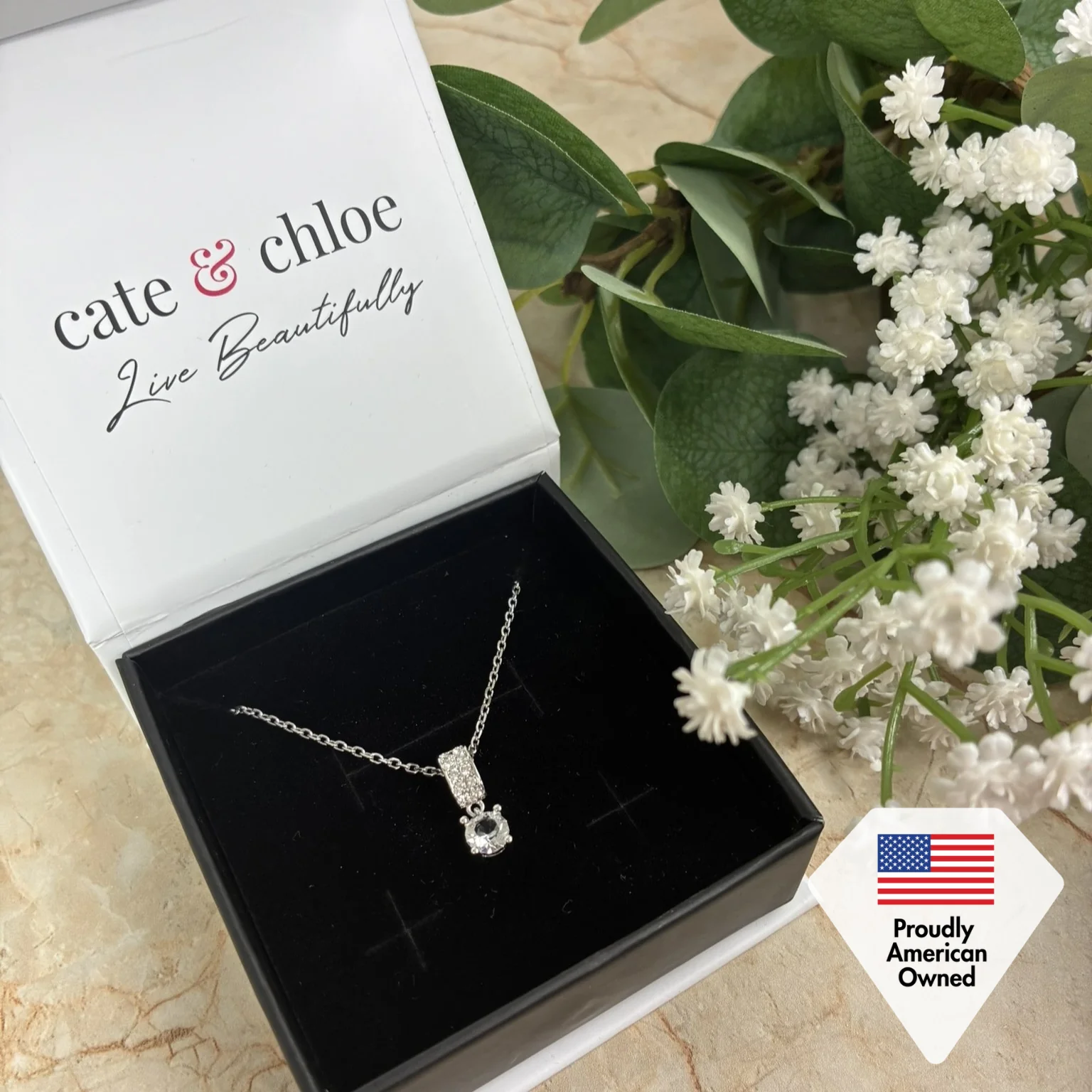Monroe 18k White Gold Pendant Necklace with Round Cut Swarovski Crystals - Image 7