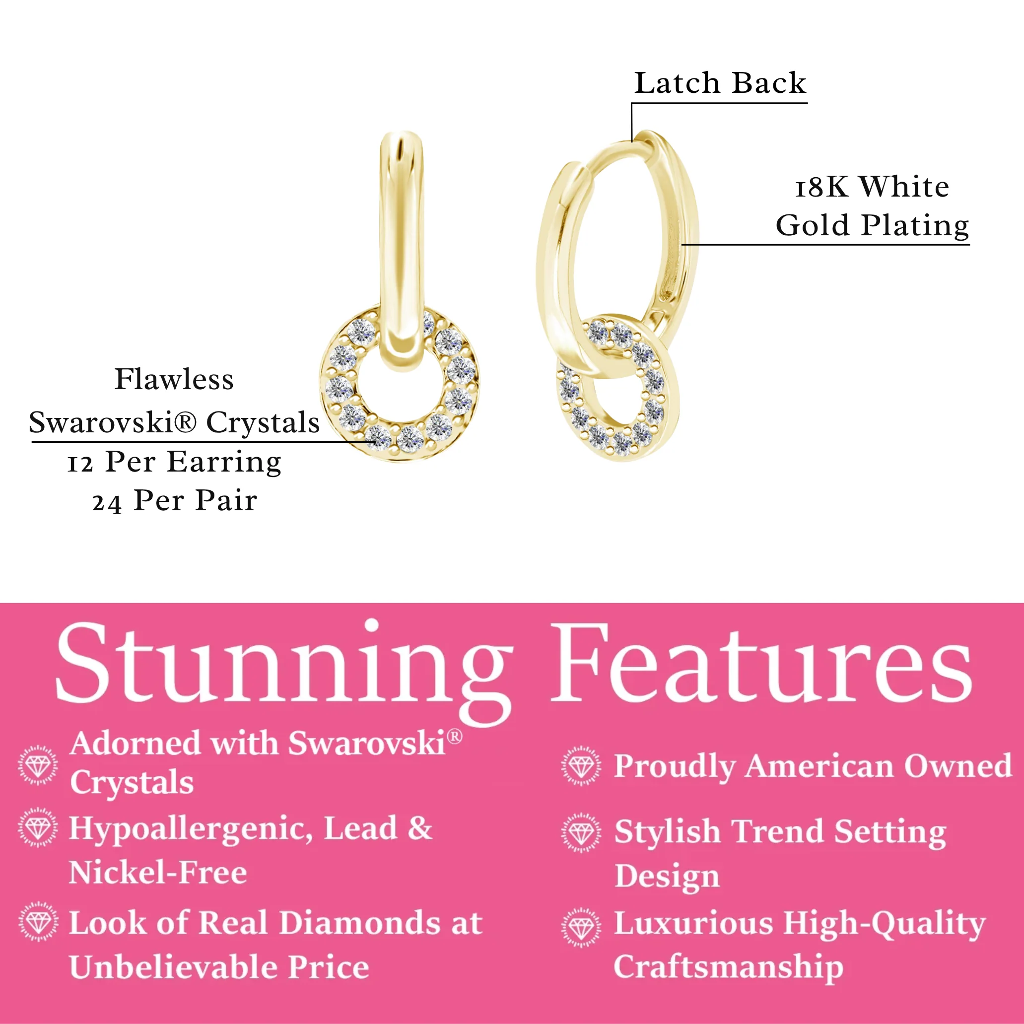 Nala 18k White Gold Plated 14mm Hoop Earrings with Swarovski Crystals - Image 12