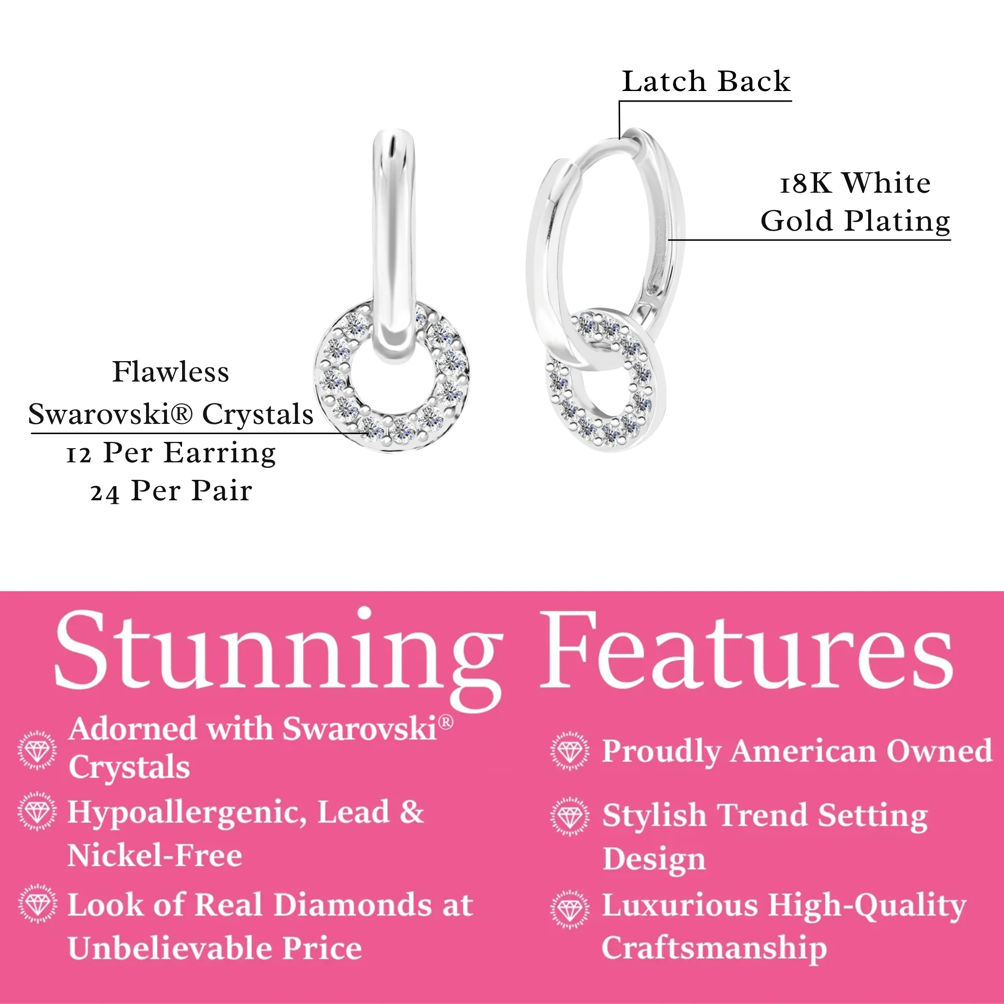 Nala 18k White Gold Plated 14mm Hoop Earrings with Swarovski Crystals - Image 3