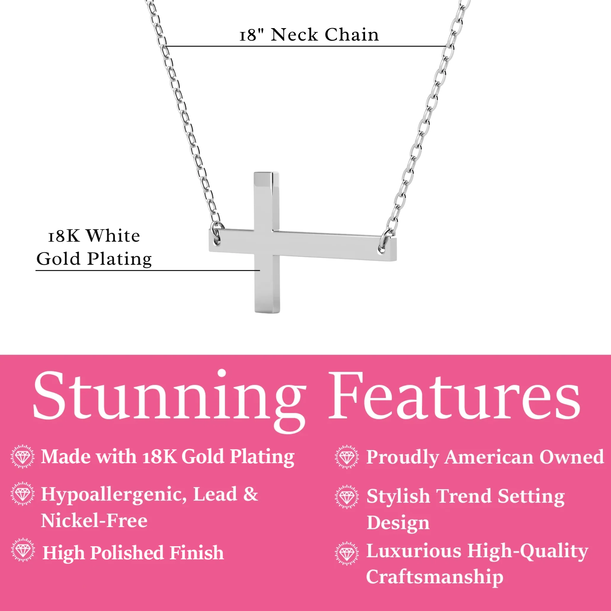 Nancy 18k White Gold Plated Cross Pendant Necklace - Image 3