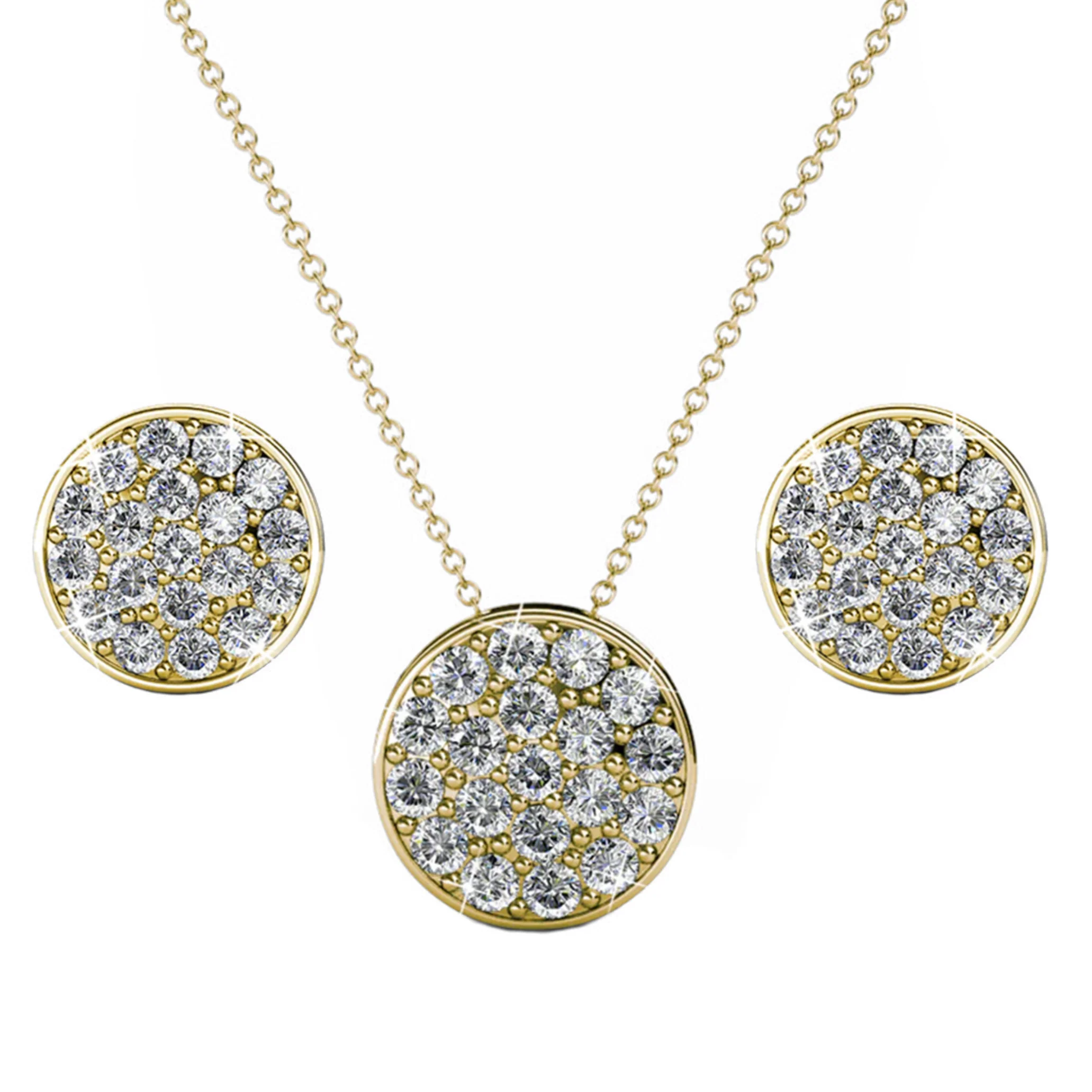 Nelly 18k White Gold Pave Stud Necklace and Earrings Jewelry Set with Swarovski Crystals - Image 7