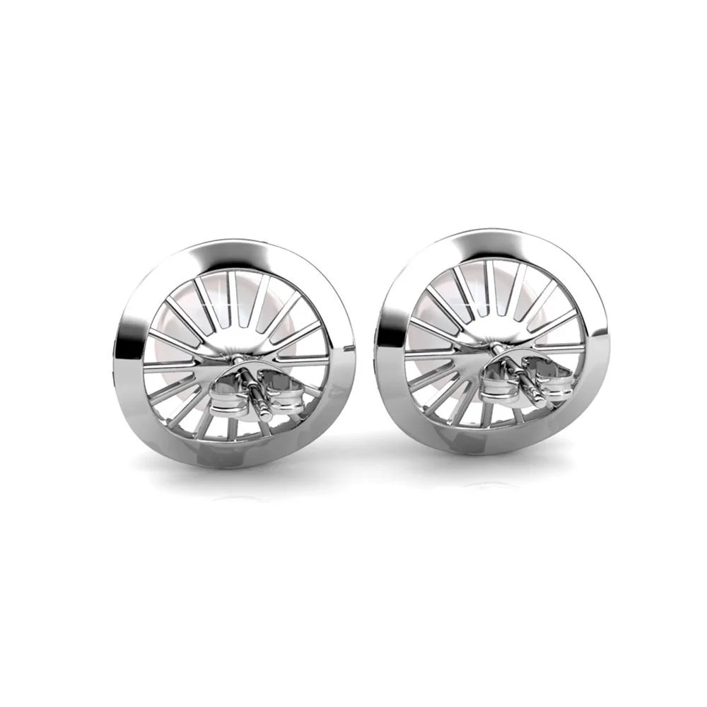 Nina 18k White Gold Plated Pearl Halo Stud Earrings with Swarovski Crystals - Image 10