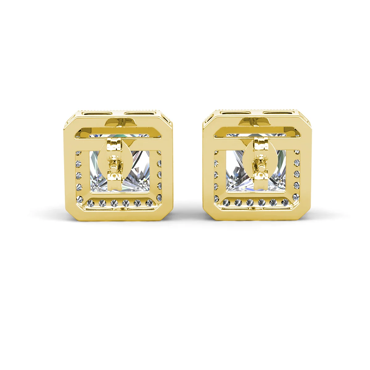 Norah 18k White Gold Plated Princess Cut Halo Stud Earrings with Simulated Diamond Crystals - Image 12