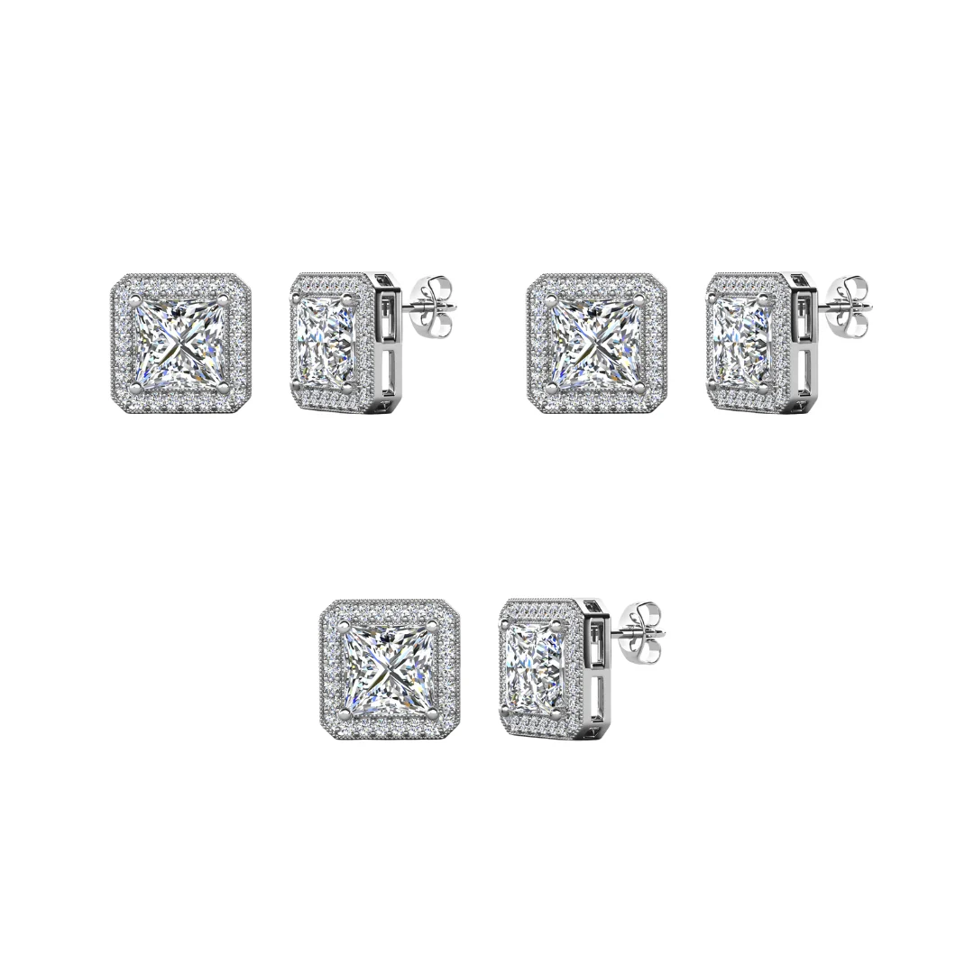 Norah 18k White Gold Plated Princess Cut Halo Stud Earrings with Simulated Diamond Crystals - Image 18