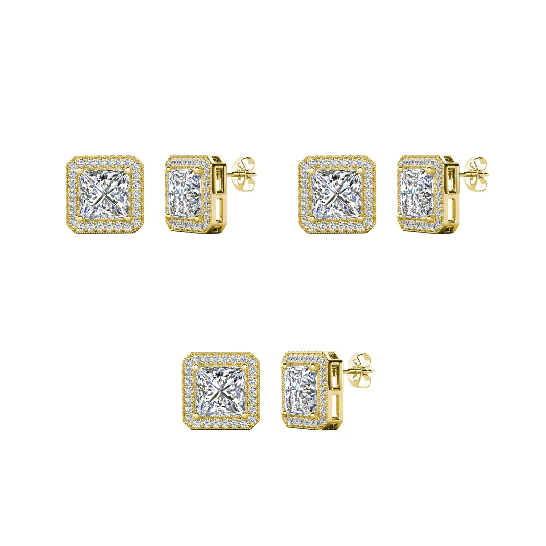 Norah 18k White Gold Plated Princess Cut Halo Stud Earrings with Simulated Diamond Crystals - Image 19