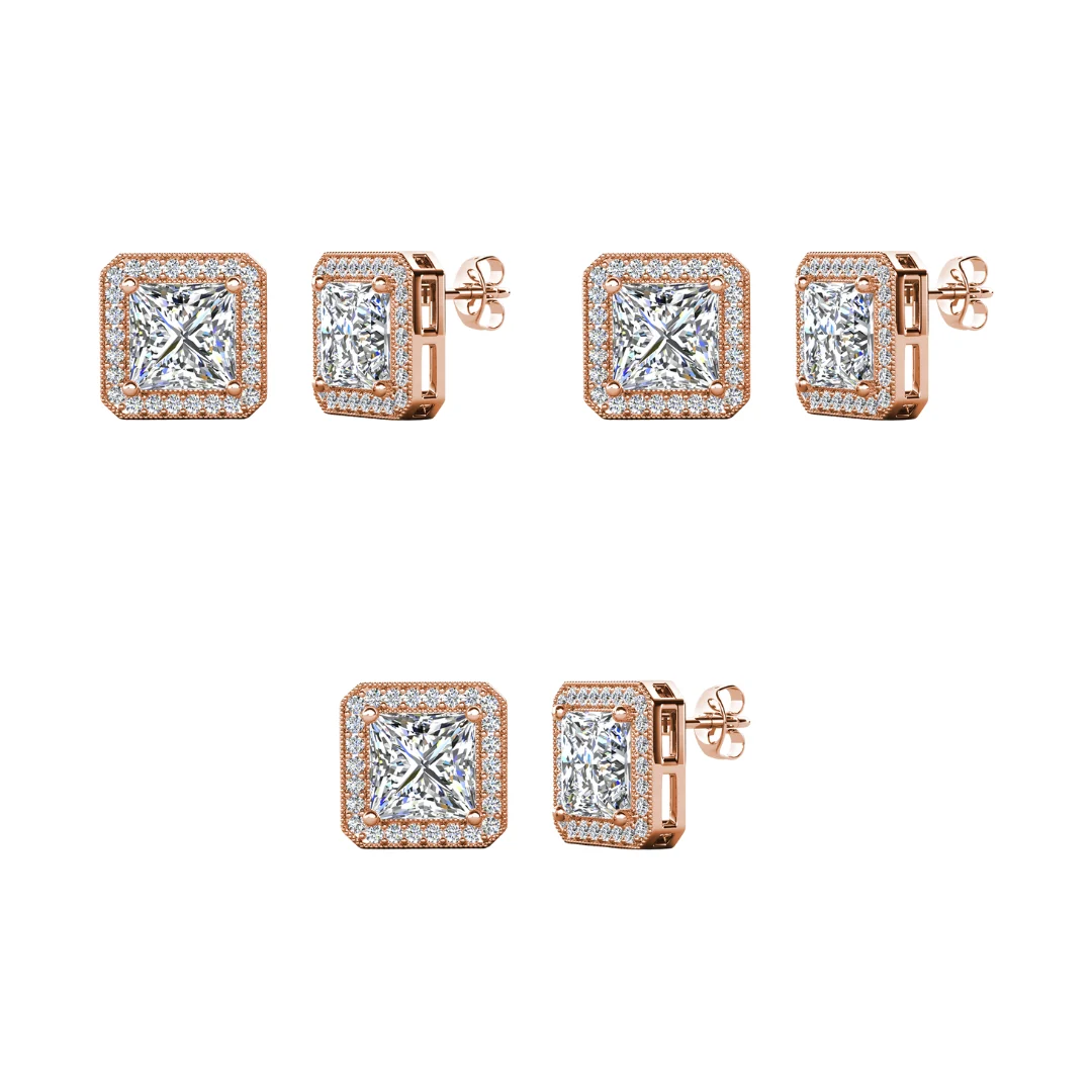 Norah 18k White Gold Plated Princess Cut Halo Stud Earrings with Simulated Diamond Crystals - Image 20