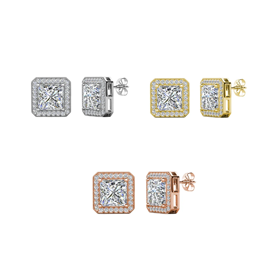 Norah 18k White Gold Plated Princess Cut Halo Stud Earrings with Simulated Diamond Crystals - Image 21