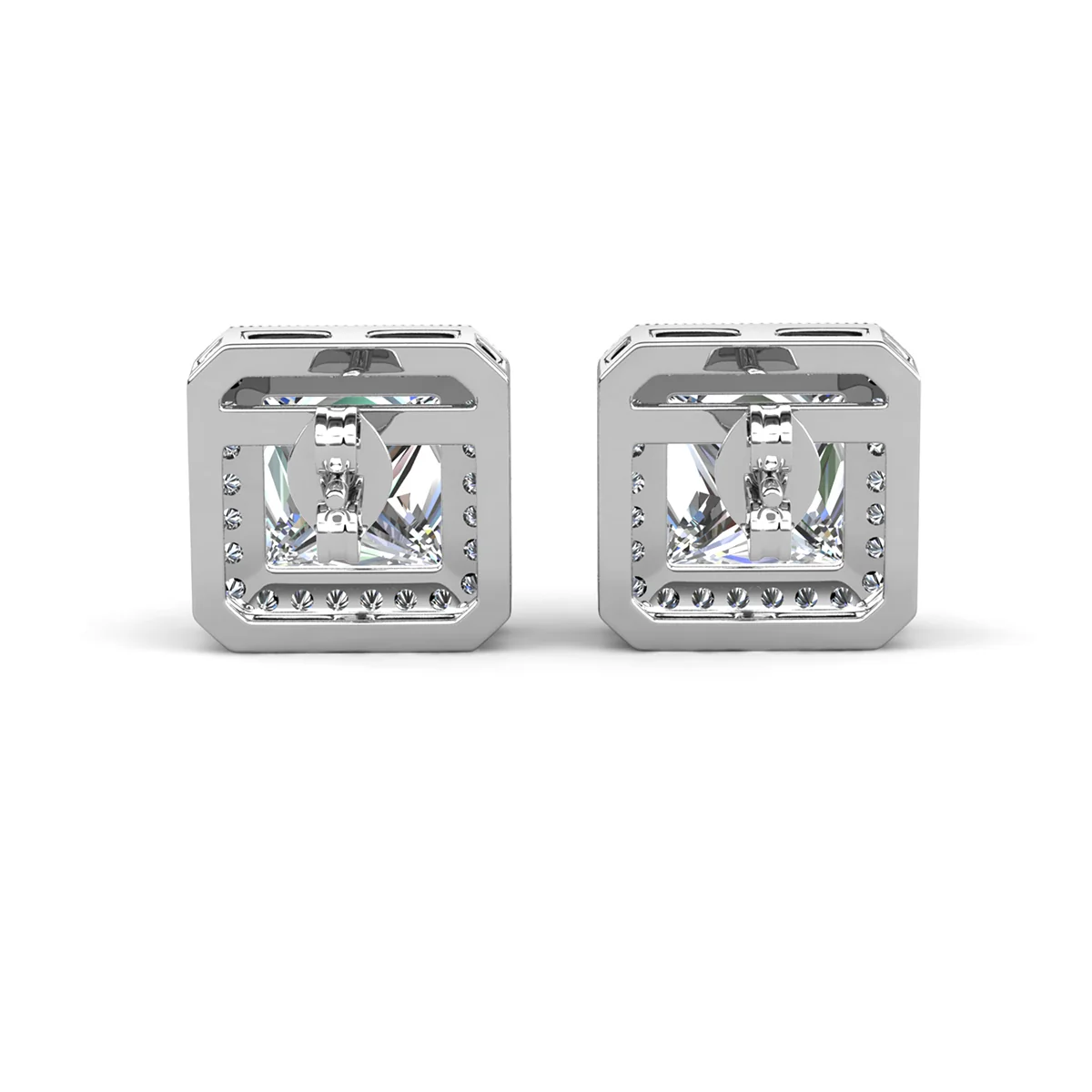 Norah 18k White Gold Plated Princess Cut Halo Stud Earrings with Simulated Diamond Crystals - Image 8