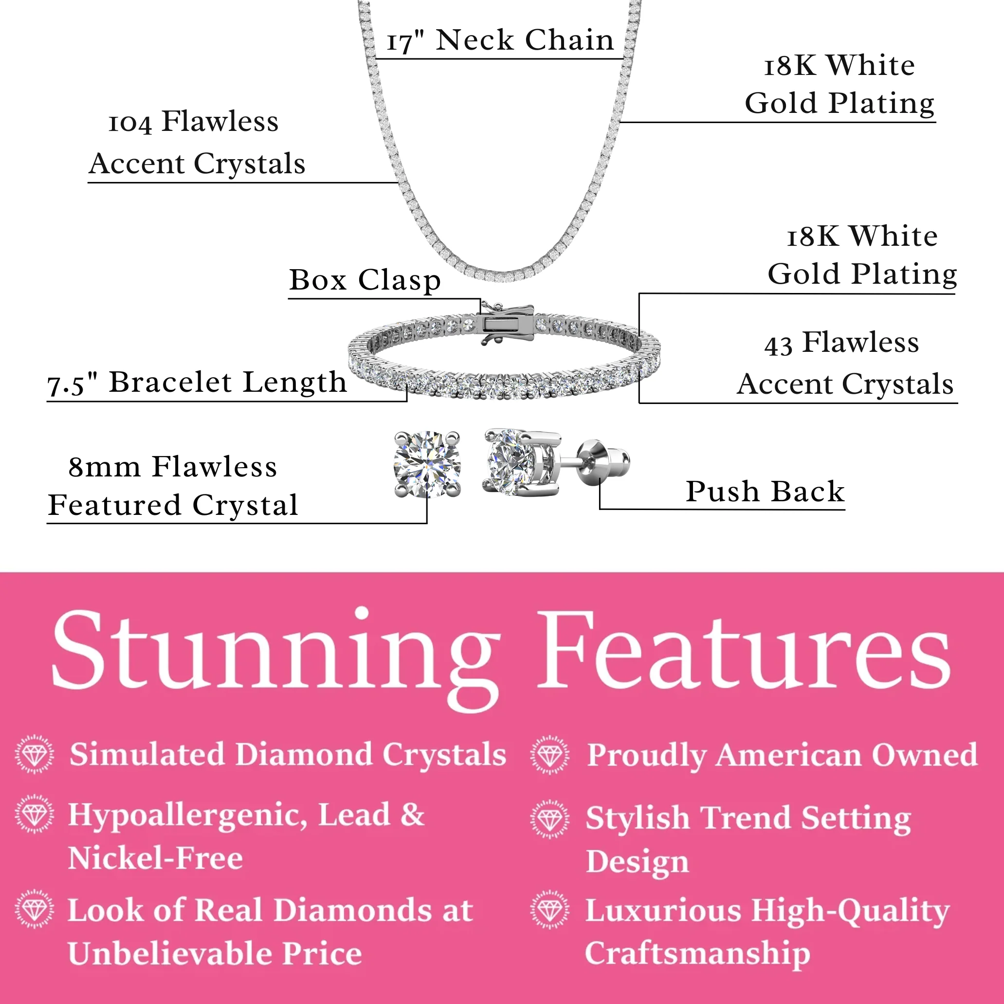 Olivia 18k White Gold Plated Jewelry Set with Simulated Diamond Crystals (Pack of 3) - Image 3