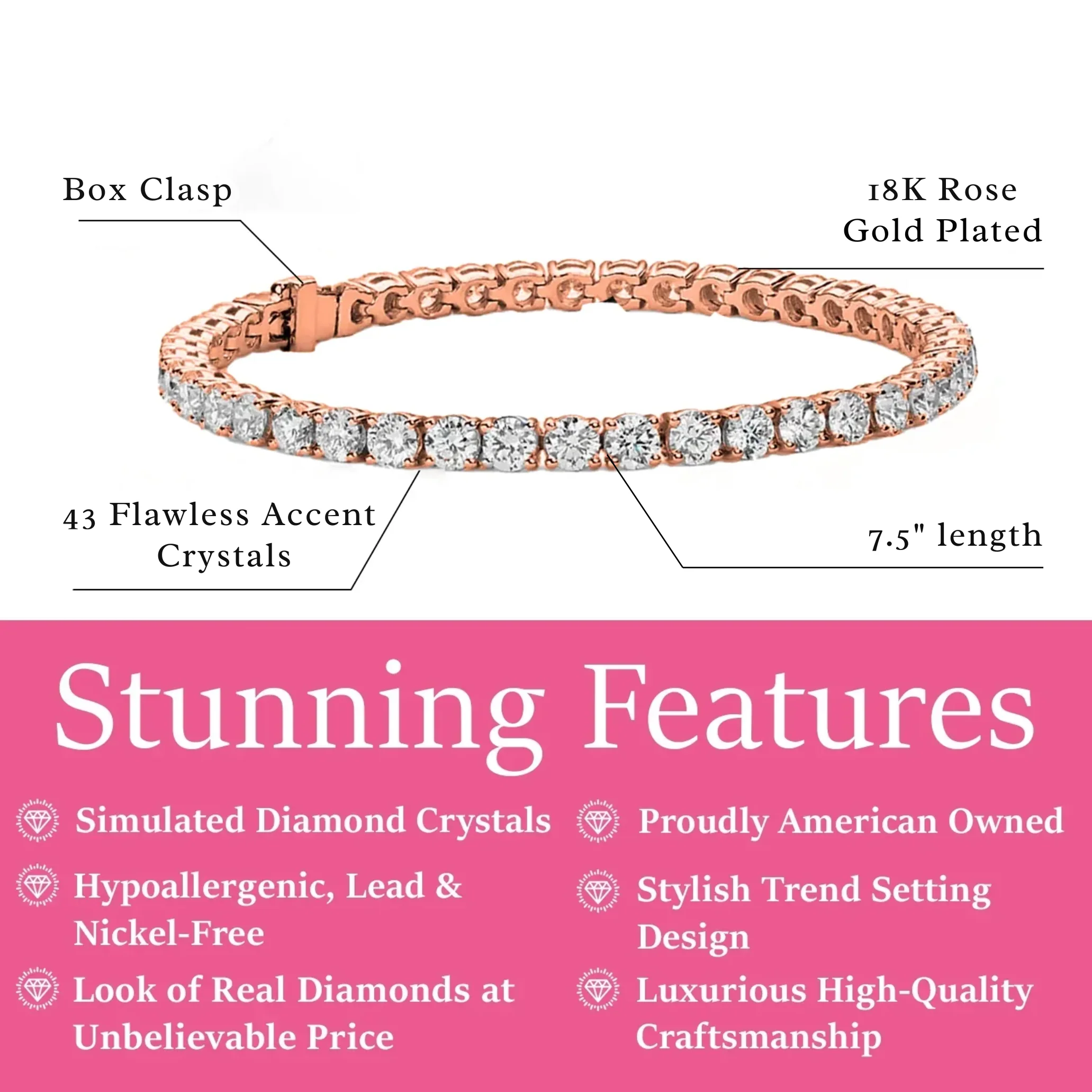 Olivia 18k White Gold Plated Tennis Bracelet with Simulated Diamond Crystals - Image 16