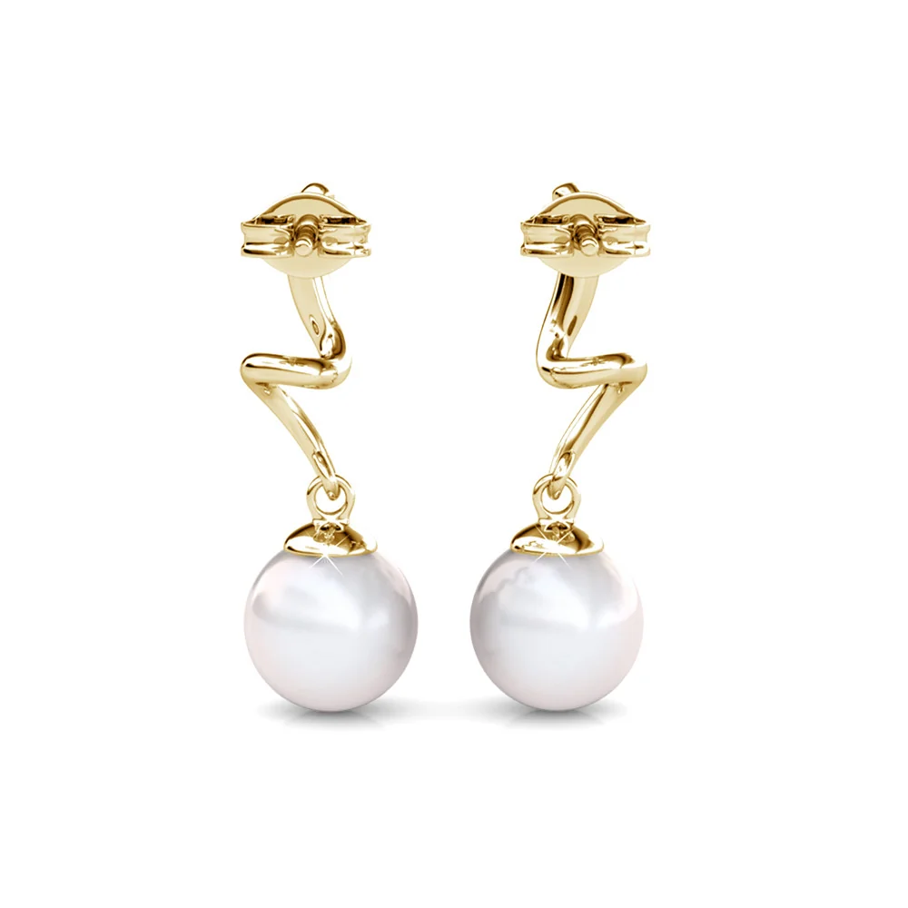 Ophelia 18k White Gold Plated Dangle Pearl Earrings with Swarovski Crystals - Image 12