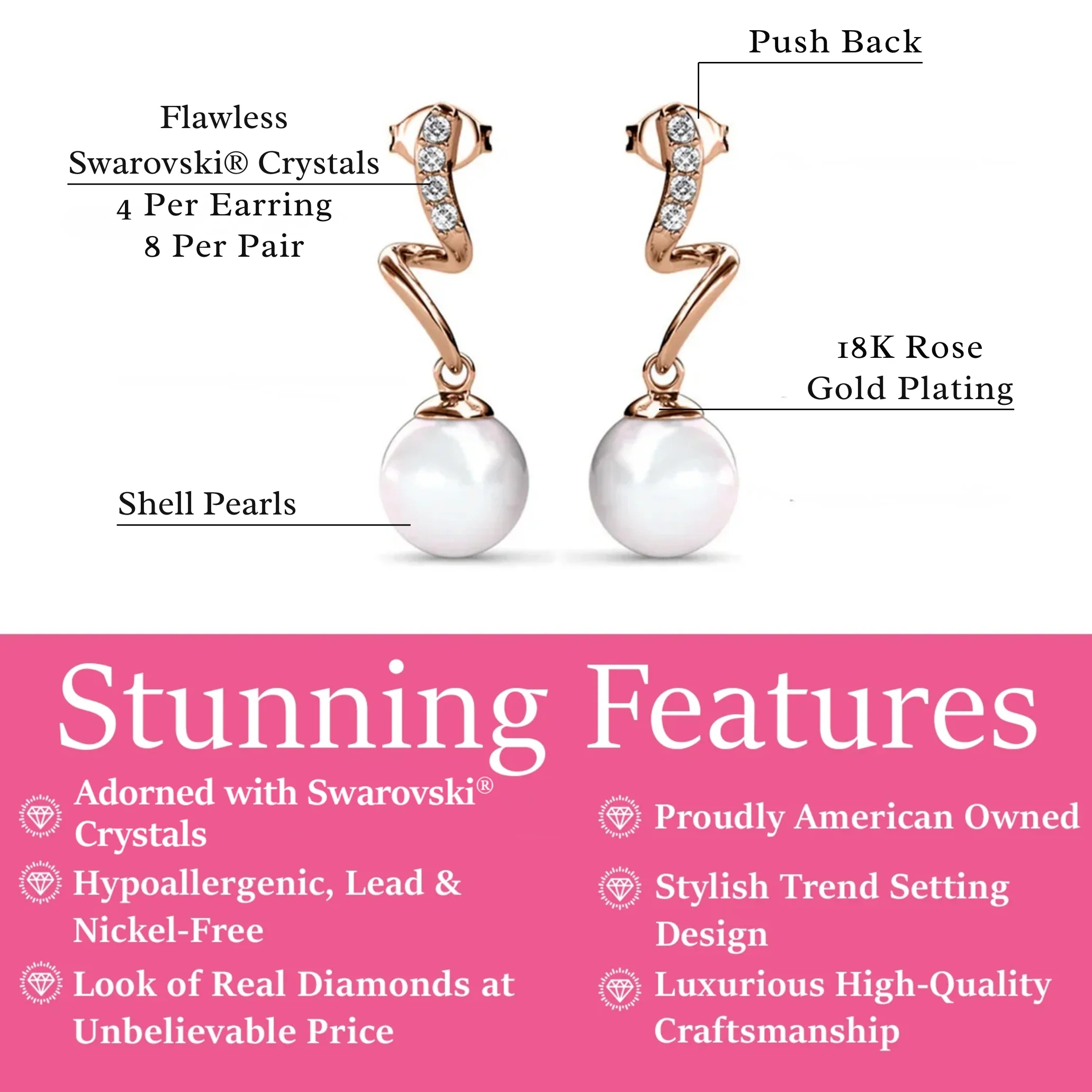 Ophelia 18k White Gold Plated Dangle Pearl Earrings with Swarovski Crystals - Image 15