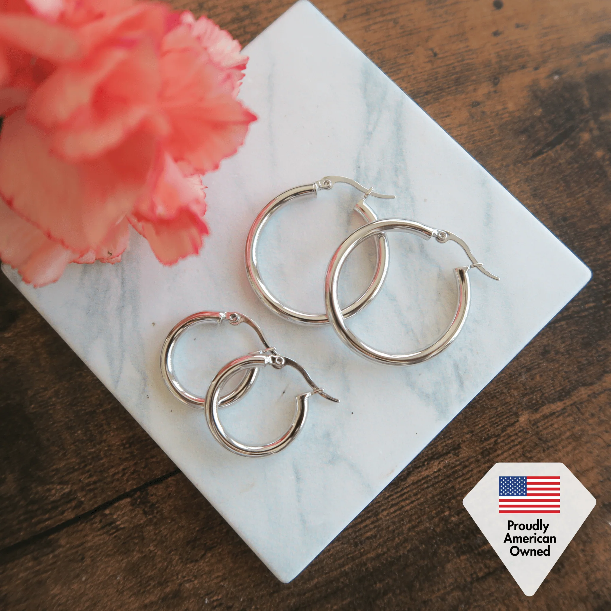 Amy 18k White Gold Plated 20/30mm Hoop Earrings (2 Pair Set) - Image 7