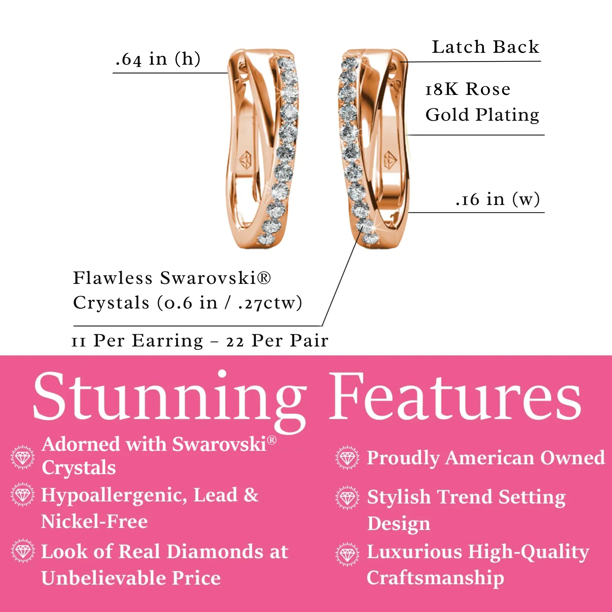 Amaya 18k Gold Plated 16mm Hoop Earrings with Swarovski Crystals (3 Pair Set) - Image 11
