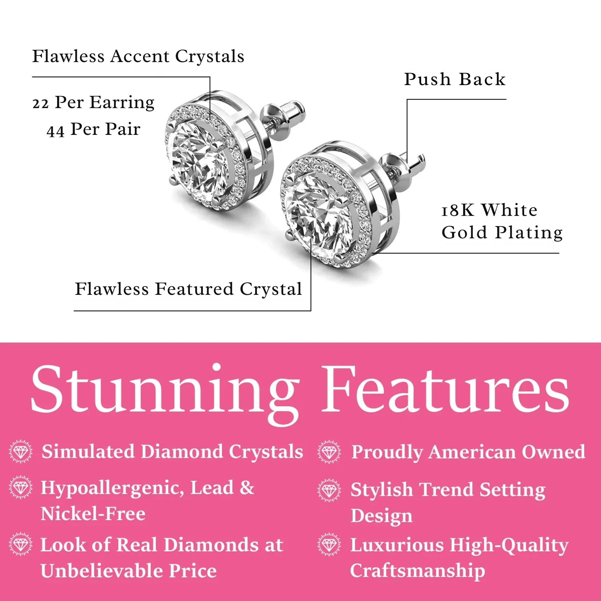 Ariel 18k Gold Plated Stud Earrings with Simulated Diamond Crystals (3 Pair Set) - Image 3