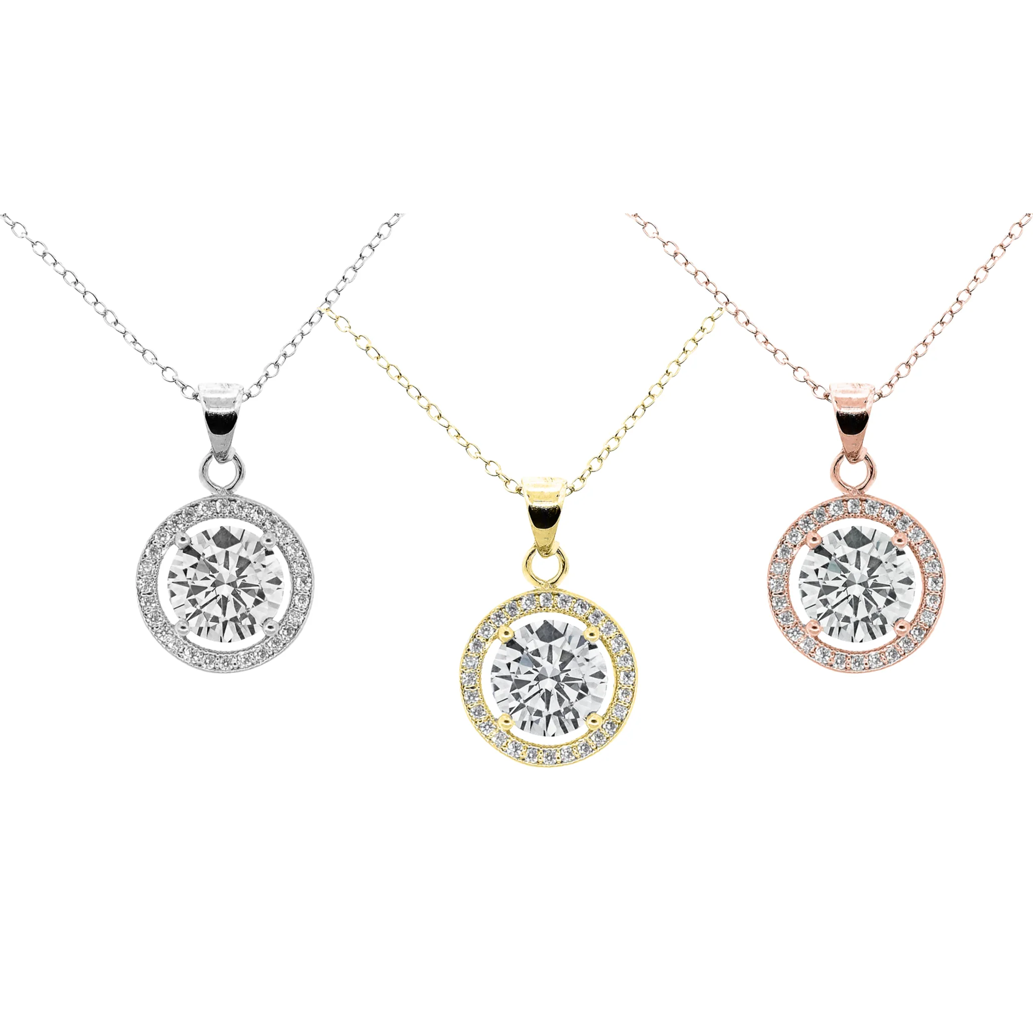 Blake 18k White Gold Plated Halo Pendant Necklace with Simulated Diamond Crystals - Image 22