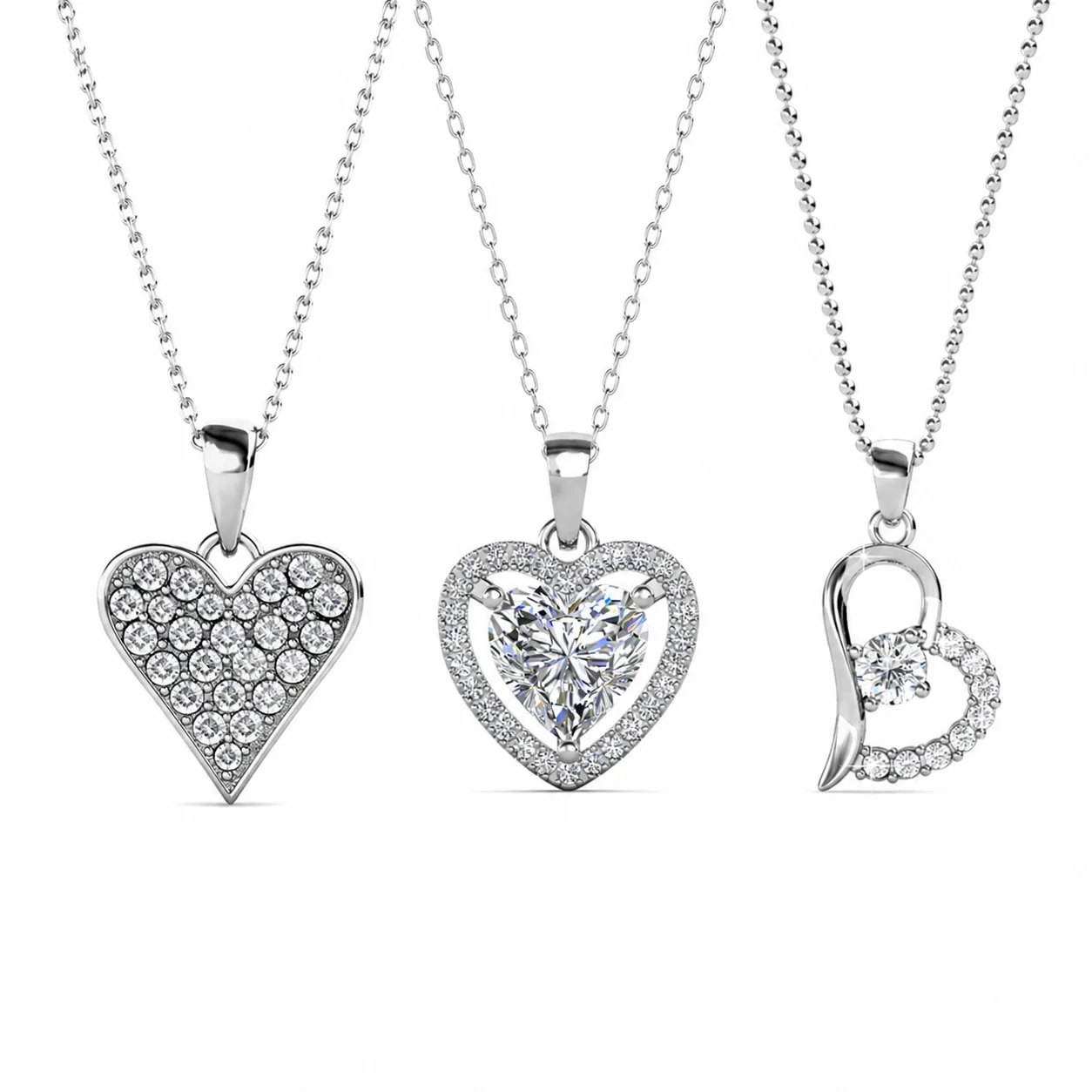 Cecilia, Amora, Laila 18k White Gold Plated Necklace for Women (Set of 3)