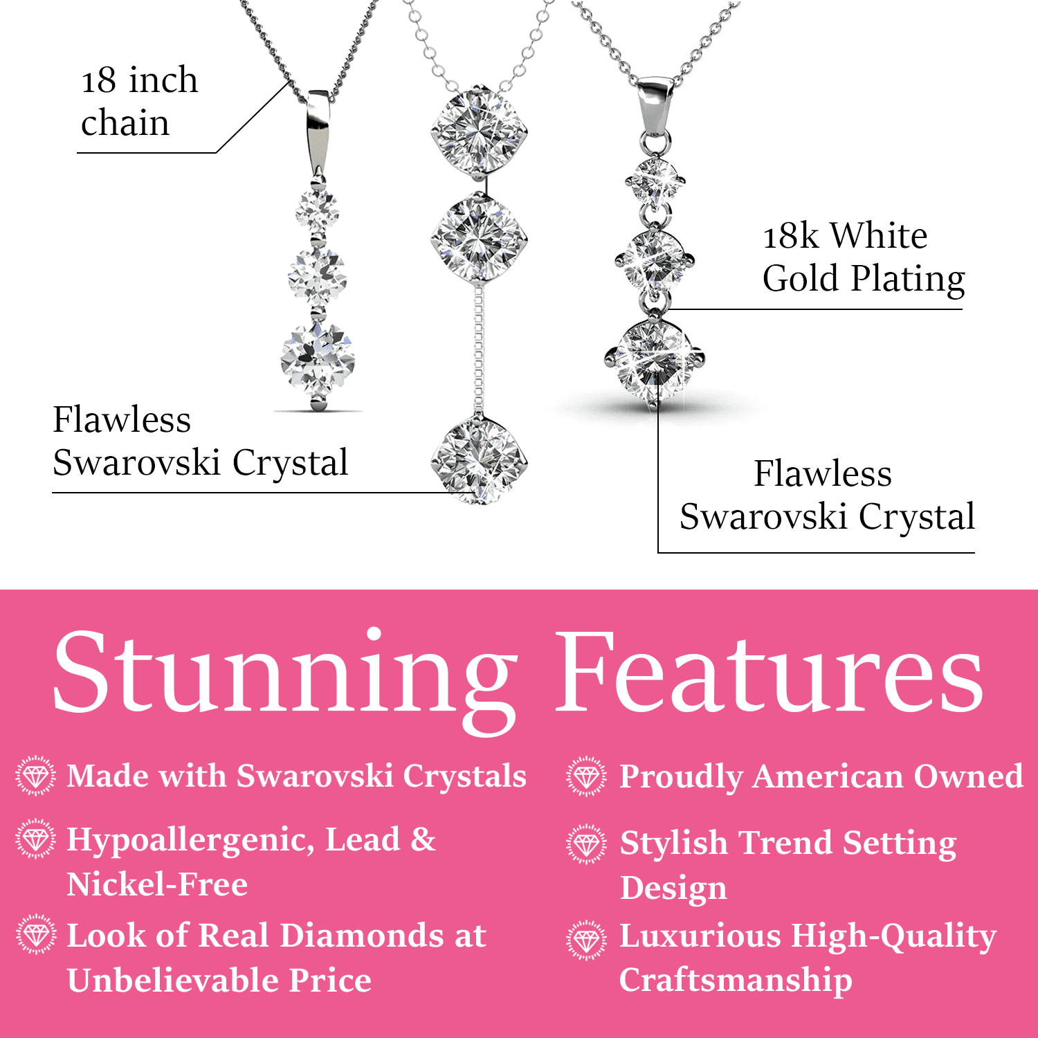 Delilah, Willow, Sloane 18k White Gold Plated Necklace for Women (Set of 3) - Image 3