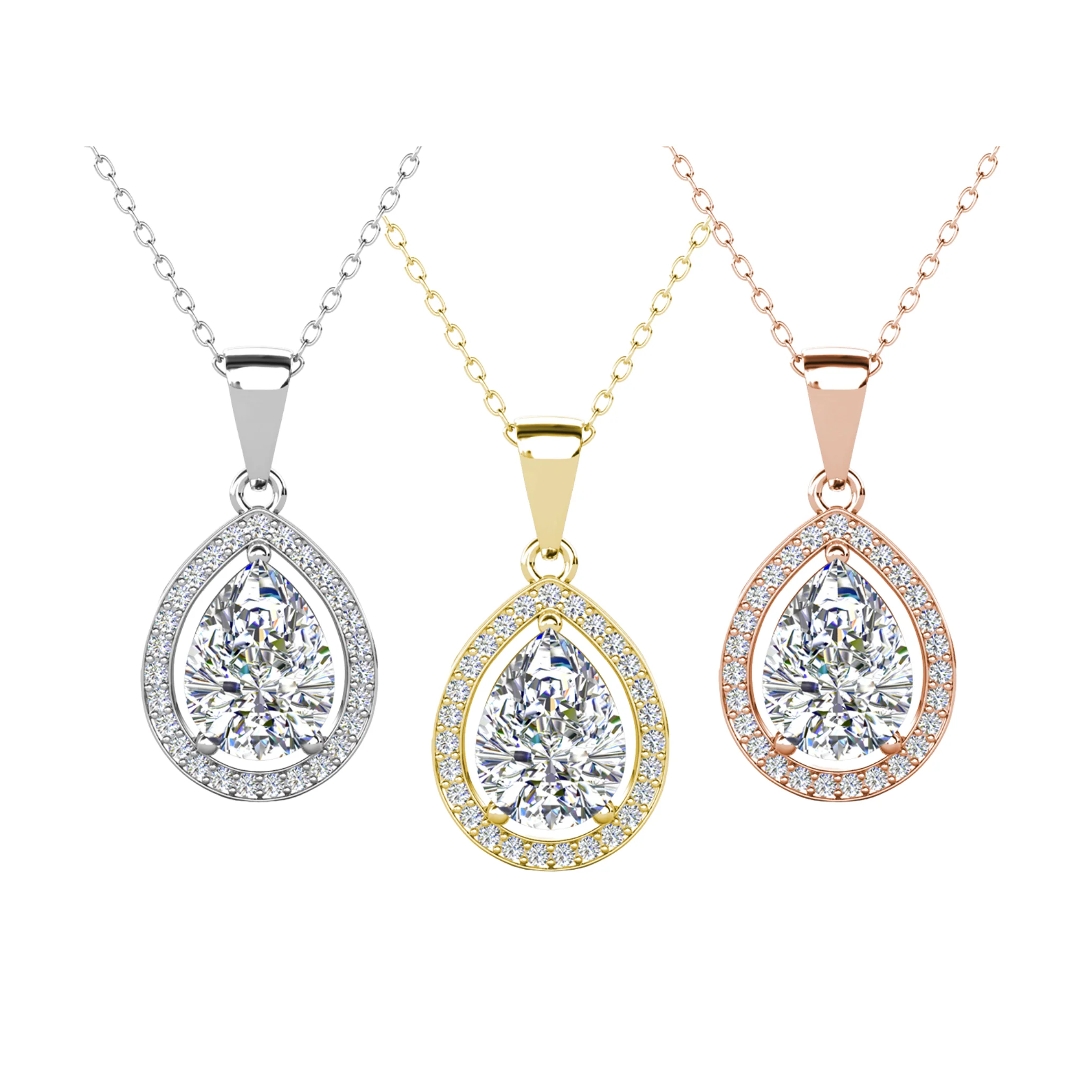 Isabel 18k Gold Plated Teardrop Pendant Necklace with Simulated Diamond Crystals (Set of 3)