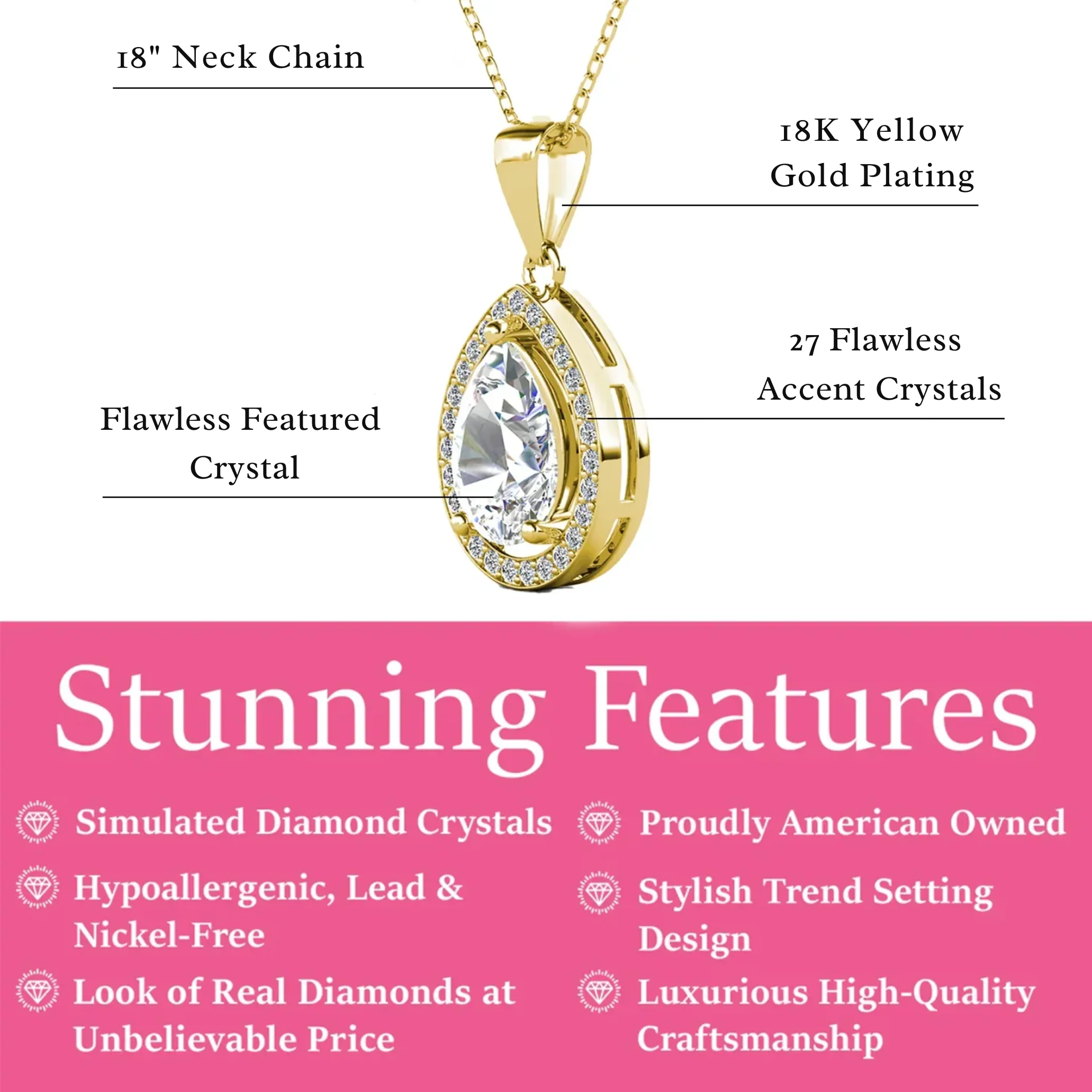 Isabel 18k Gold Plated Teardrop Pendant Necklace with Simulated Diamond Crystals (Set of 3) - Image 10