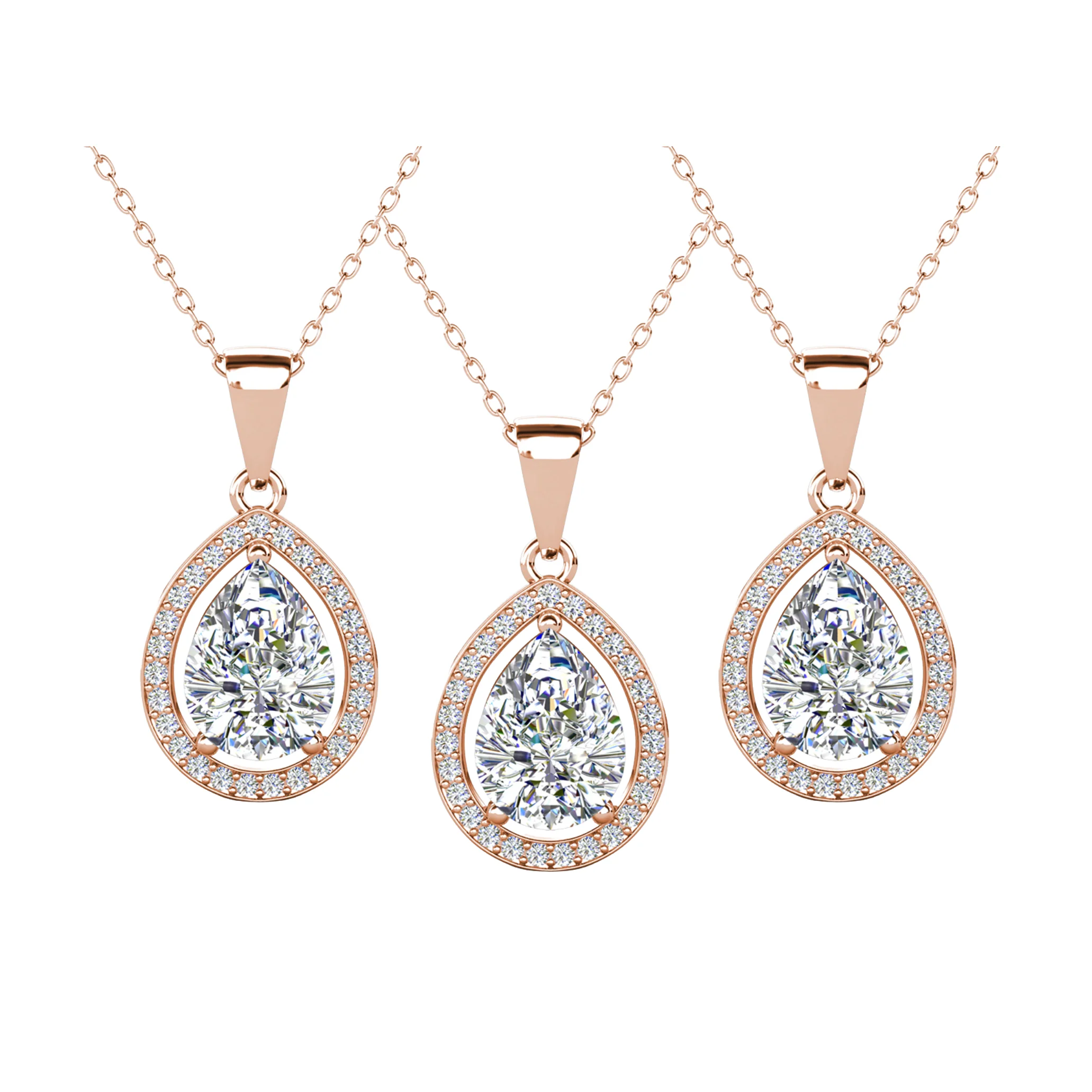 Isabel 18k Gold Plated Teardrop Pendant Necklace with Simulated Diamond Crystals (Set of 3) - Image 11
