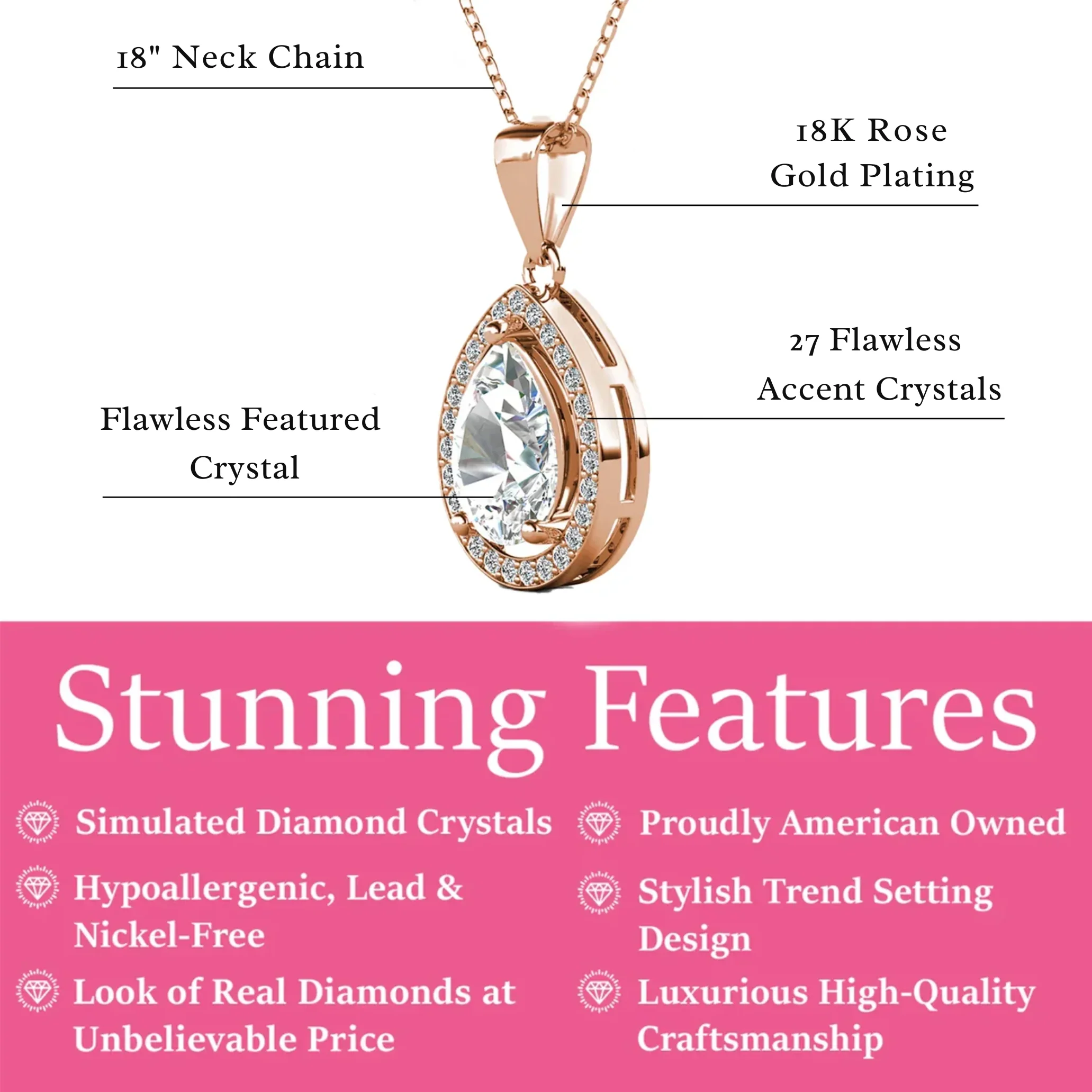 Isabel 18k Gold Plated Teardrop Pendant Necklace with Simulated Diamond Crystals (Set of 3) - Image 12