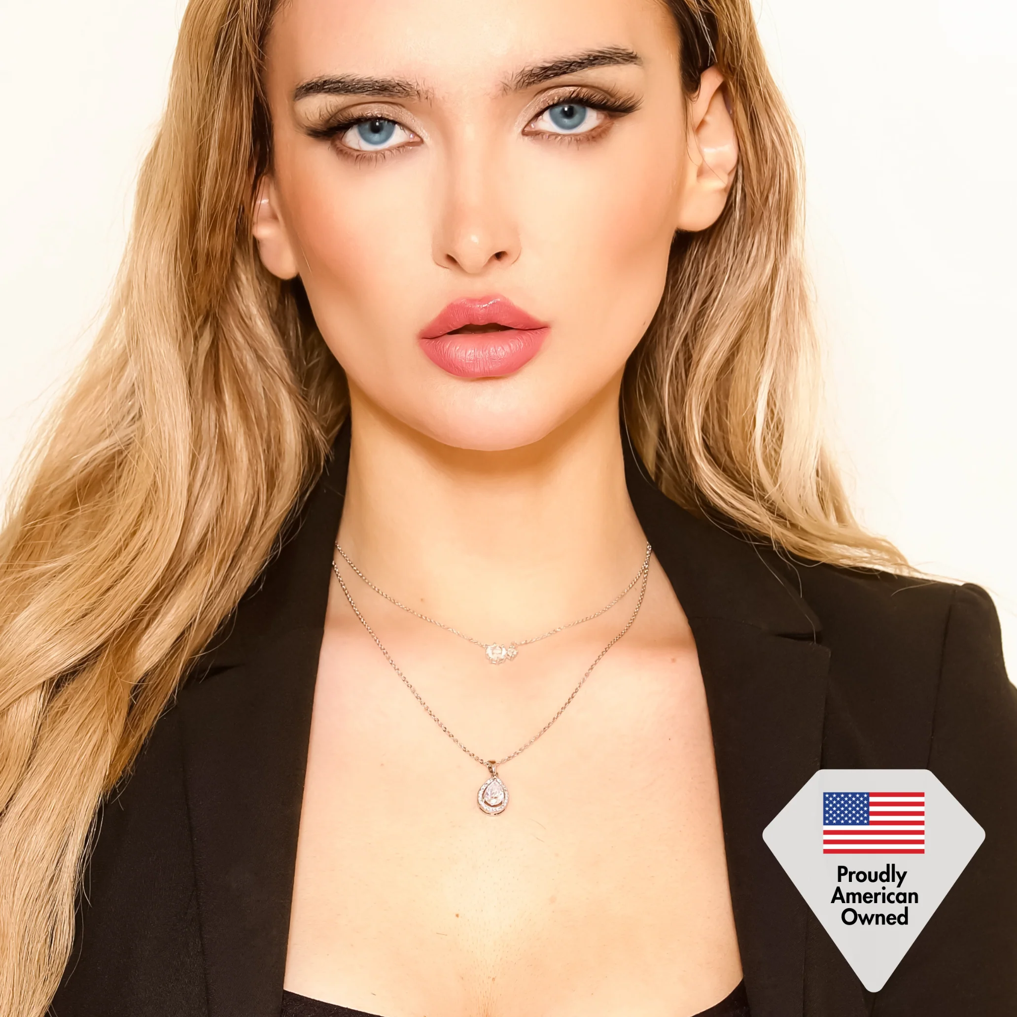 Isabel 18k Gold Plated Teardrop Pendant Necklace with Simulated Diamond Crystals (Set of 3) - Image 6