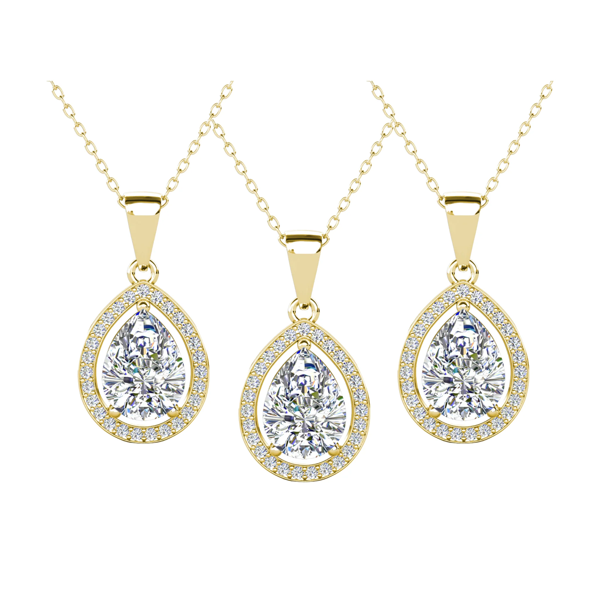 Isabel 18k Gold Plated Teardrop Pendant Necklace with Simulated Diamond Crystals (Set of 3) - Image 9