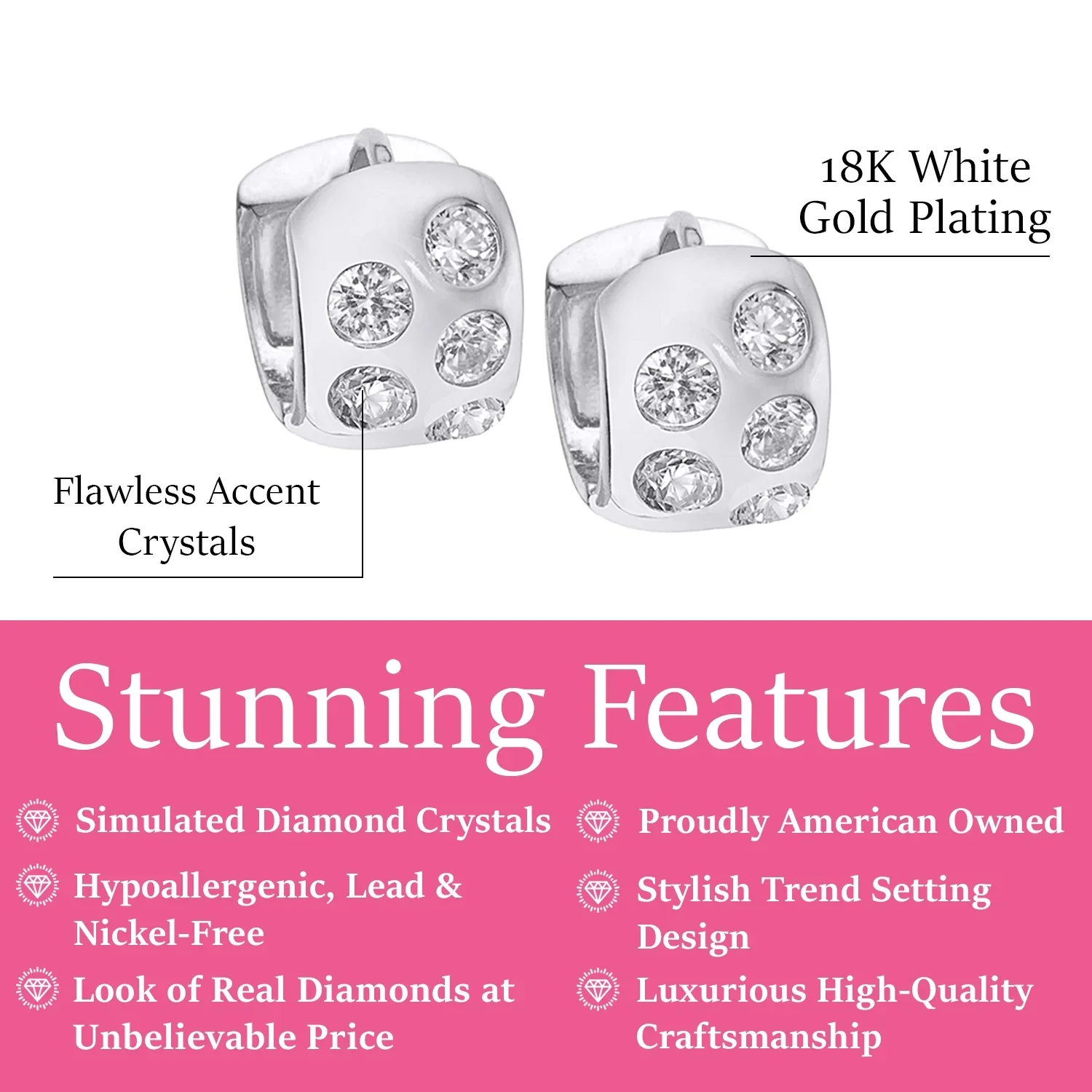 Penelope 18k White Gold Plated Silver Hoop Earrings with Simulated Diamond Crystals — Final Sale - Image 2