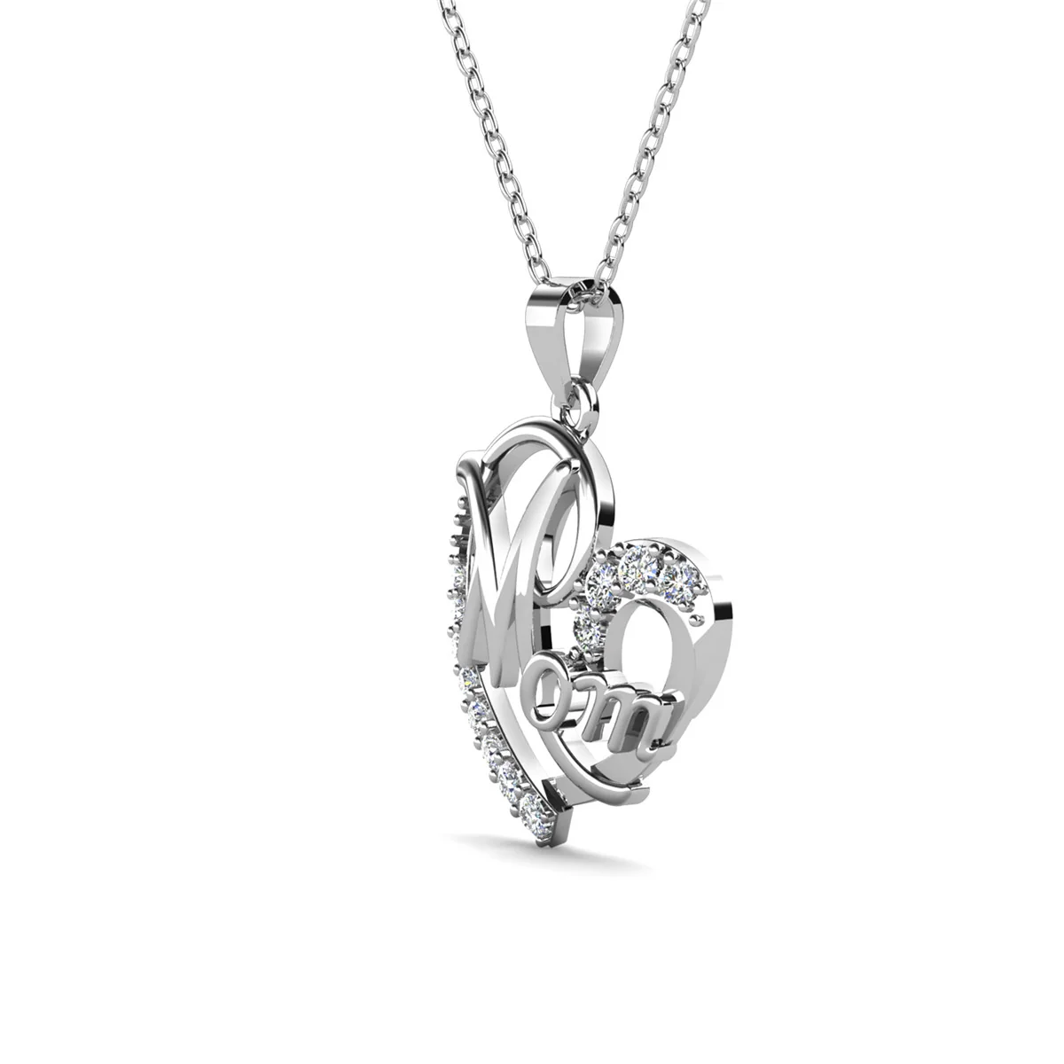 Persephone 18k White Gold Plated Mom Heart Pendant Necklace with Simulated Diamond Crystals - Image 9